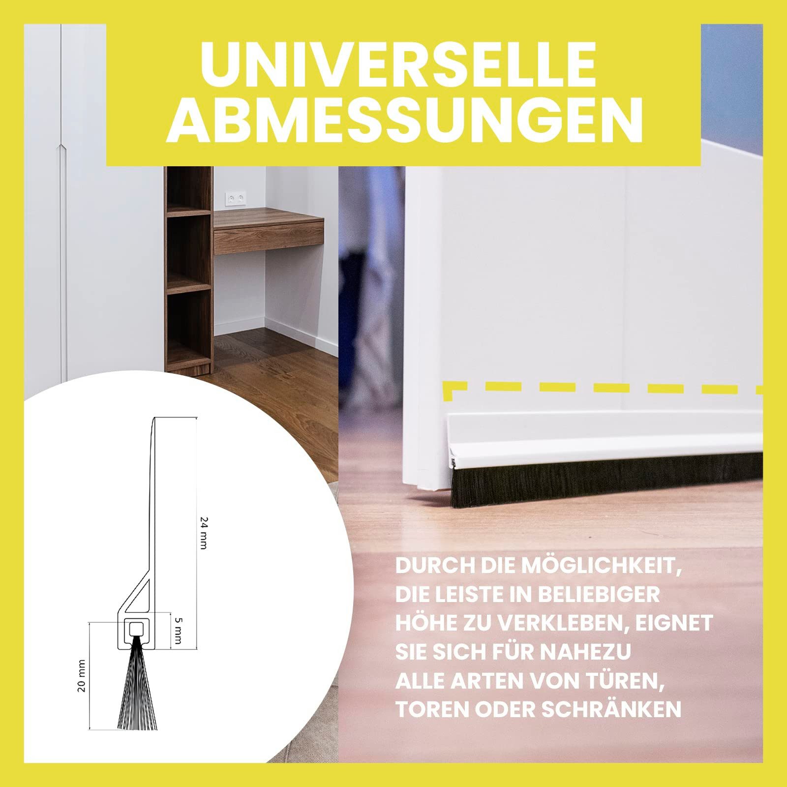 DQ-PP Türbodendichtung DQ-PP TÜRBODENDICHTUNG mit Bürste, 98 cm, Aluminium/PVC, Selbstklebend, Streifenbürste, Türbürstendichtung, Türdichtung, Bodenabdichtung – Bild 5 von 5