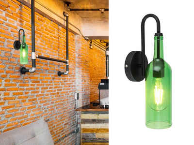 meineWunschleuchte LED Wandleuchte, Leuchtmittel stufenweise über Wandschalter dimmbar, LED wechselbar, warmweiß, innen ausgefallen-e Flaschen-lampe für Treppenhaus & Bett Grün, H 35cm