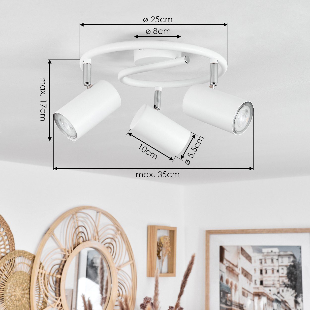 verstellbaren Deckenlampe Deckenleuchte x in Schirmen, 3 aus Rondell Weiß/Chromfarben, runde Metall moderne mit hofstein ohne Leuchtmittel, 3-flammig, GU10