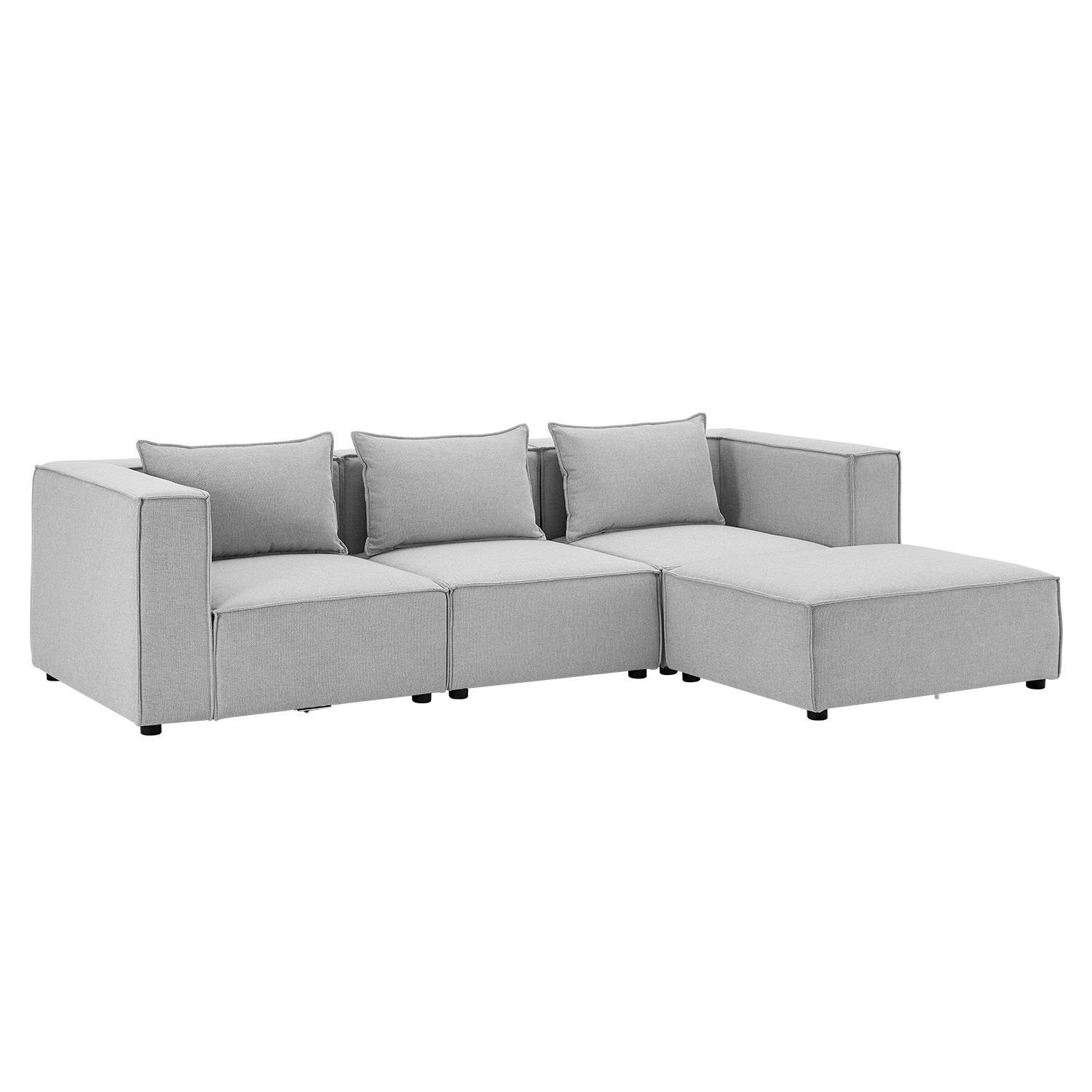 Juskys Ecksofa Domas, 4 Teile, L, modulare Couch für Wohnzimmer, 3 Sitzer mit Ottomane & Kissen