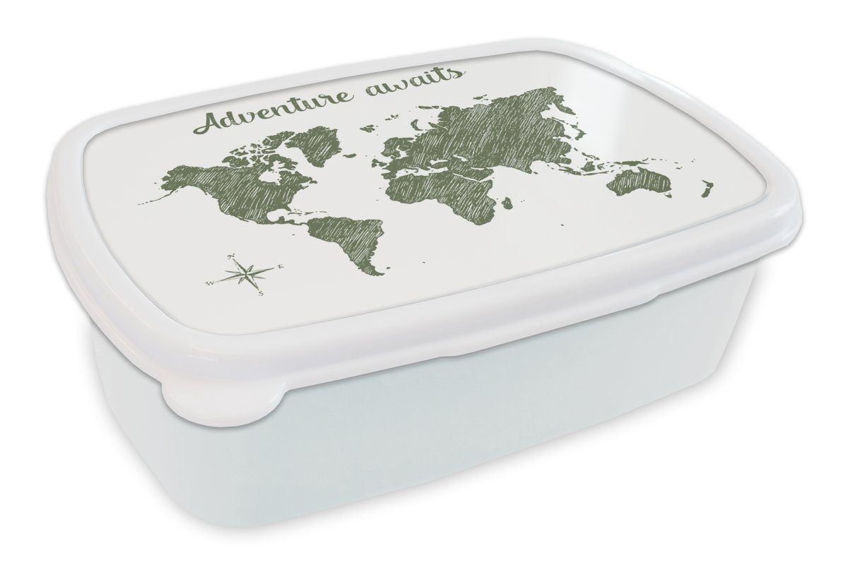 und Kunststoff, - Kinder Jungs MuchoWow weiß Lunchbox Mädchen Brotdose, Zitat, (2-tlg), Brotbox Weltkarte - für Erwachsene, Grün für und