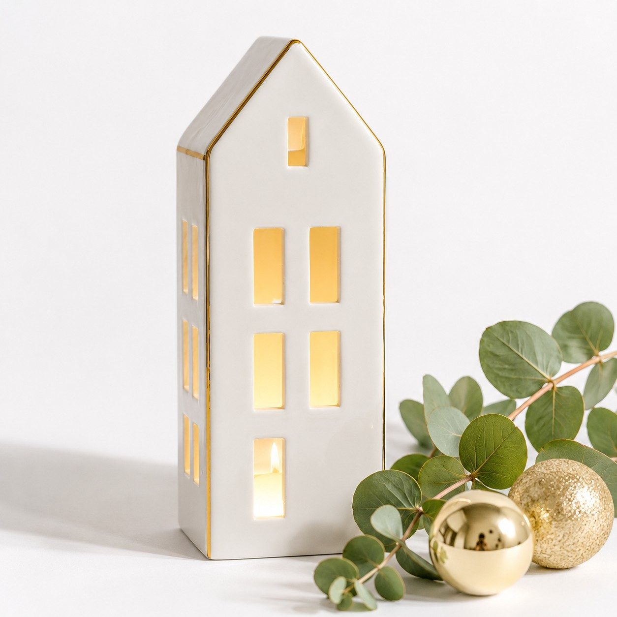 Wurm LED-Dekofigur LED Porzellan Lichthaus Weiß Gold 15 cm Weihnachtsdeko Dekohaus