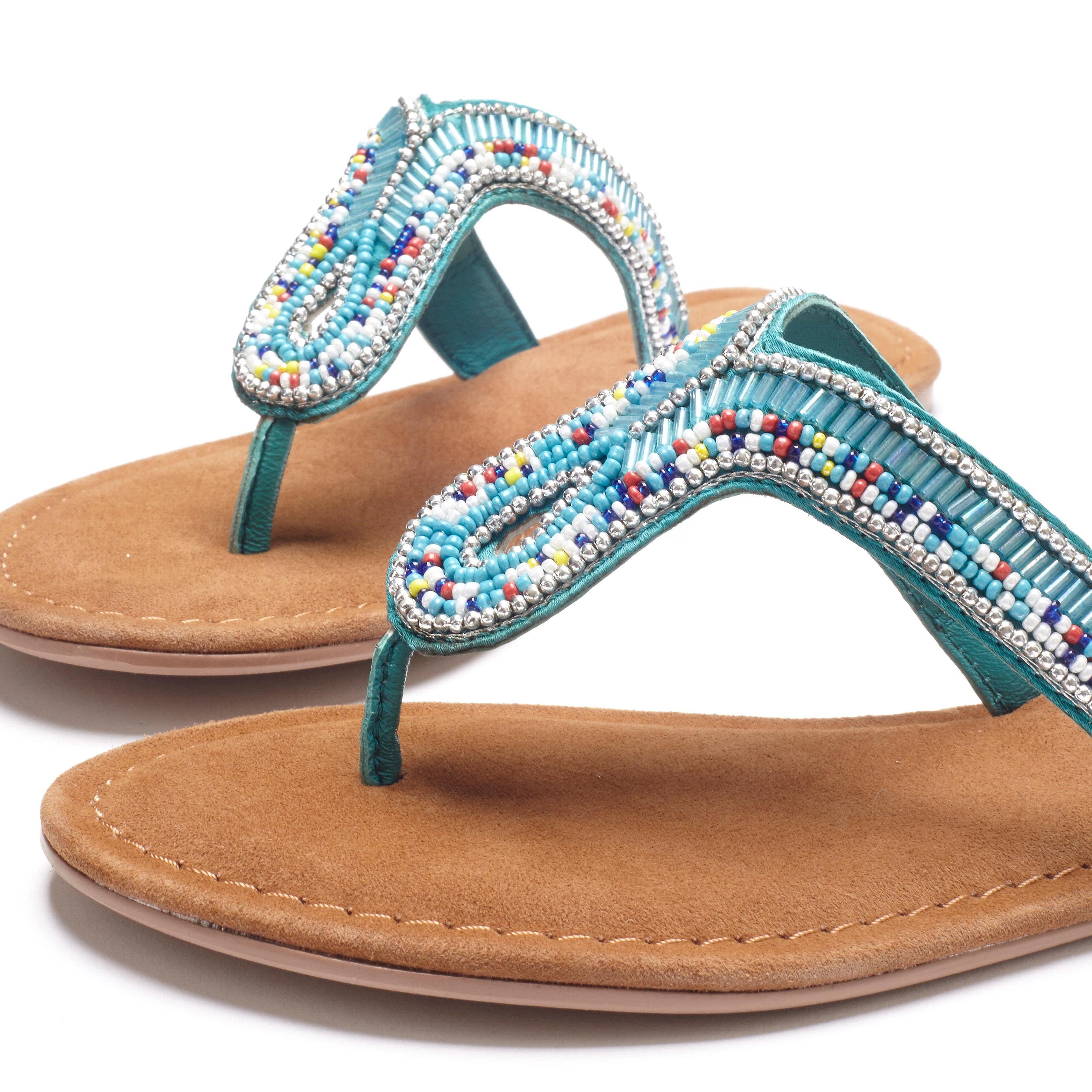 LASCANA Sommerschuh, offener Schuh, Pantolette, Sandale, Zehentrenner aus Leder mit Zierperlen