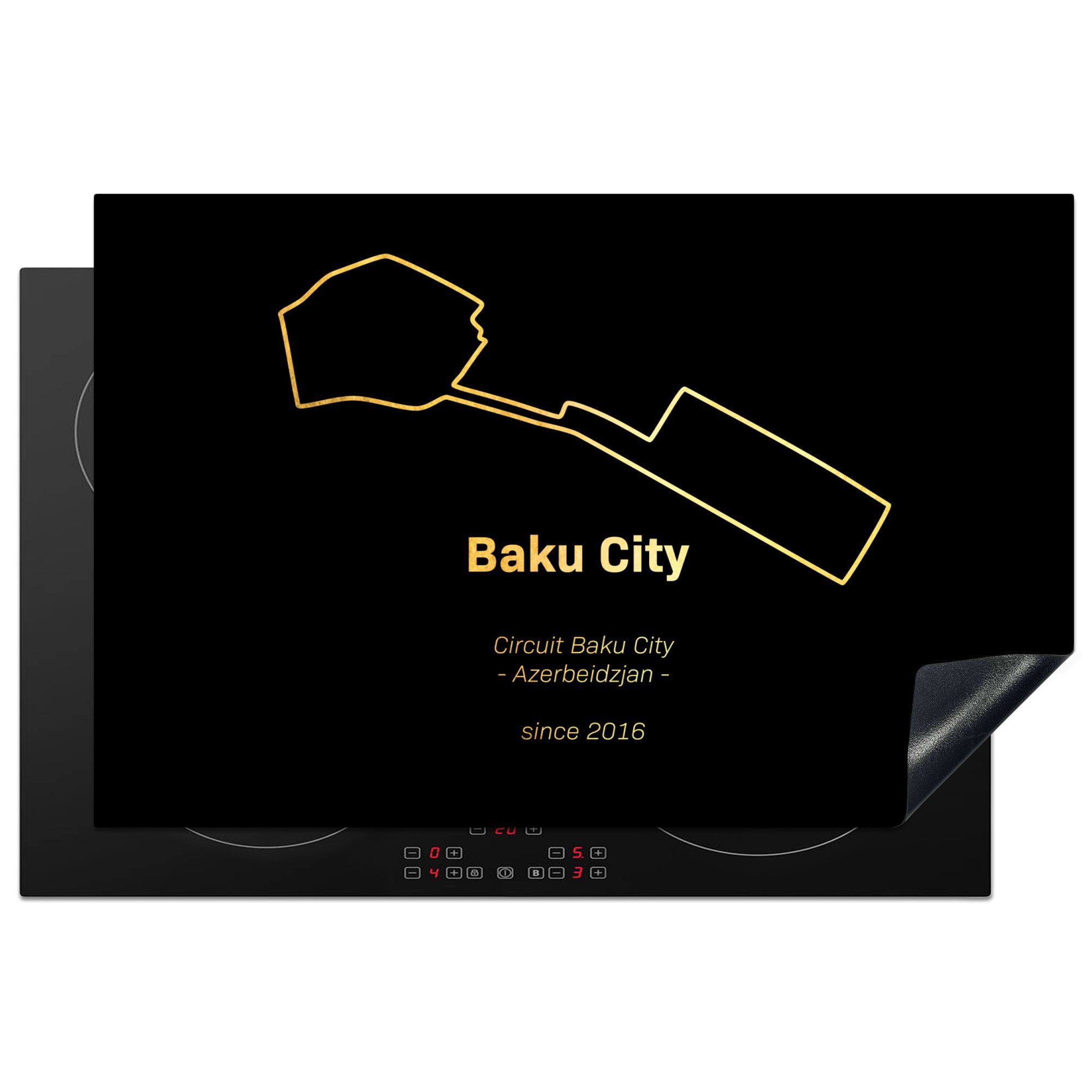 MuchoWow Herdblende-/Abdeckplatte Baku - Formel 1 - Rennstrecke, Vinyl, (1 tlg), 81x52 cm, Induktionskochfeld Schutz für die küche, Ceranfeldabdeckung