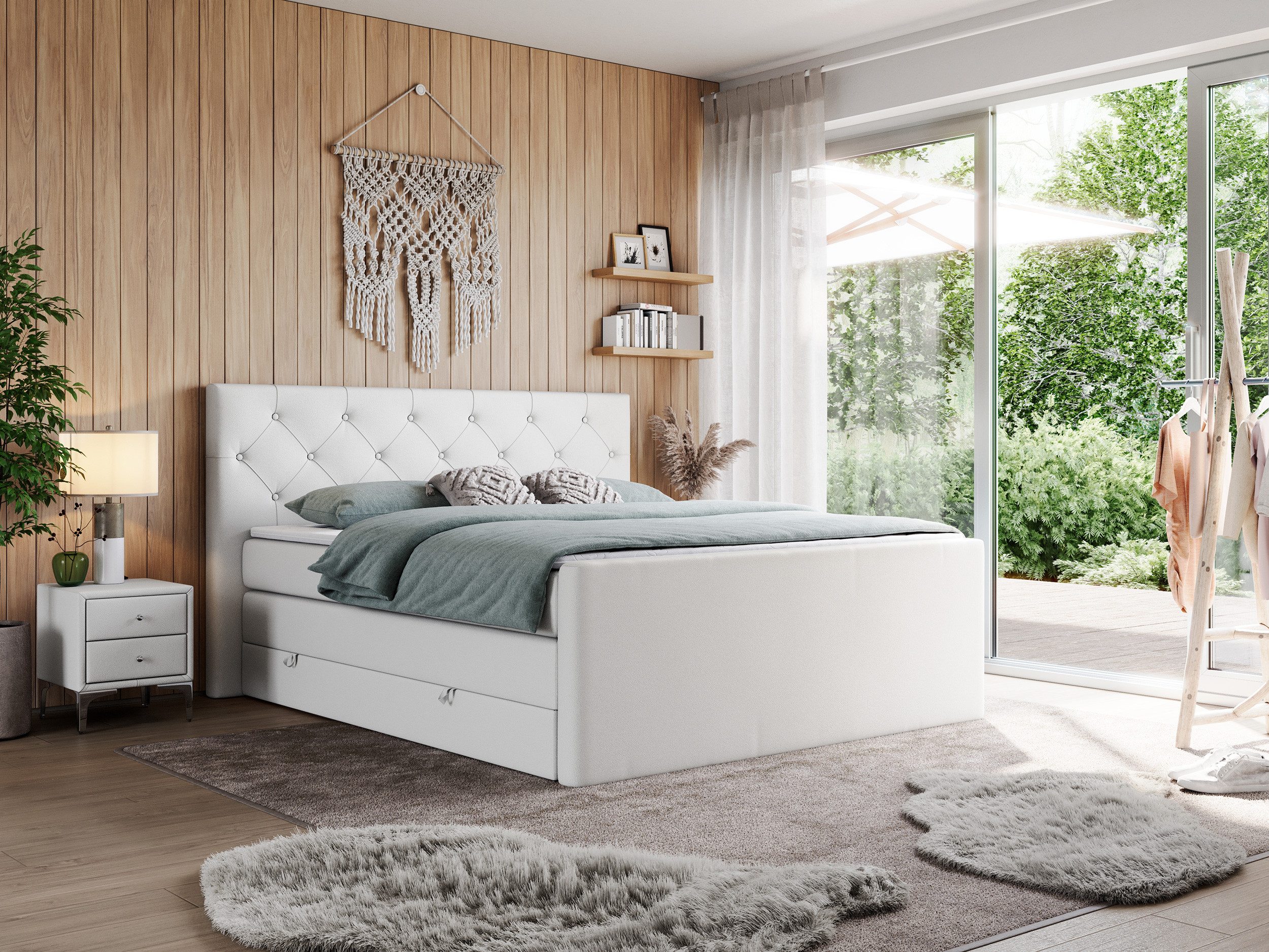 MKS MÖBEL Boxspringbett KING VELEN (T30-Schaum, Topper T25/Visco, Bonell-Federn), Doppelbett mit Multipocket-Matratzen, Polsterbett mit Kopfstütze