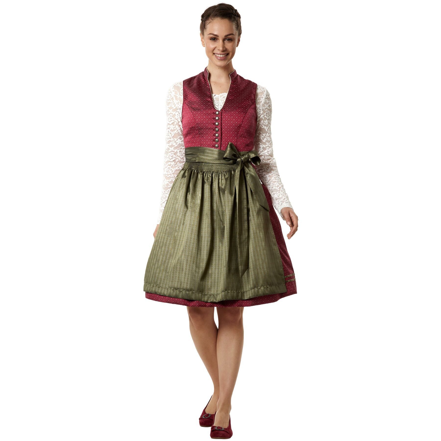 dressforfun Dirndl Frauenkostüm Midi-Dirndl Hochgeschlossenes Mieder günstig online kaufen