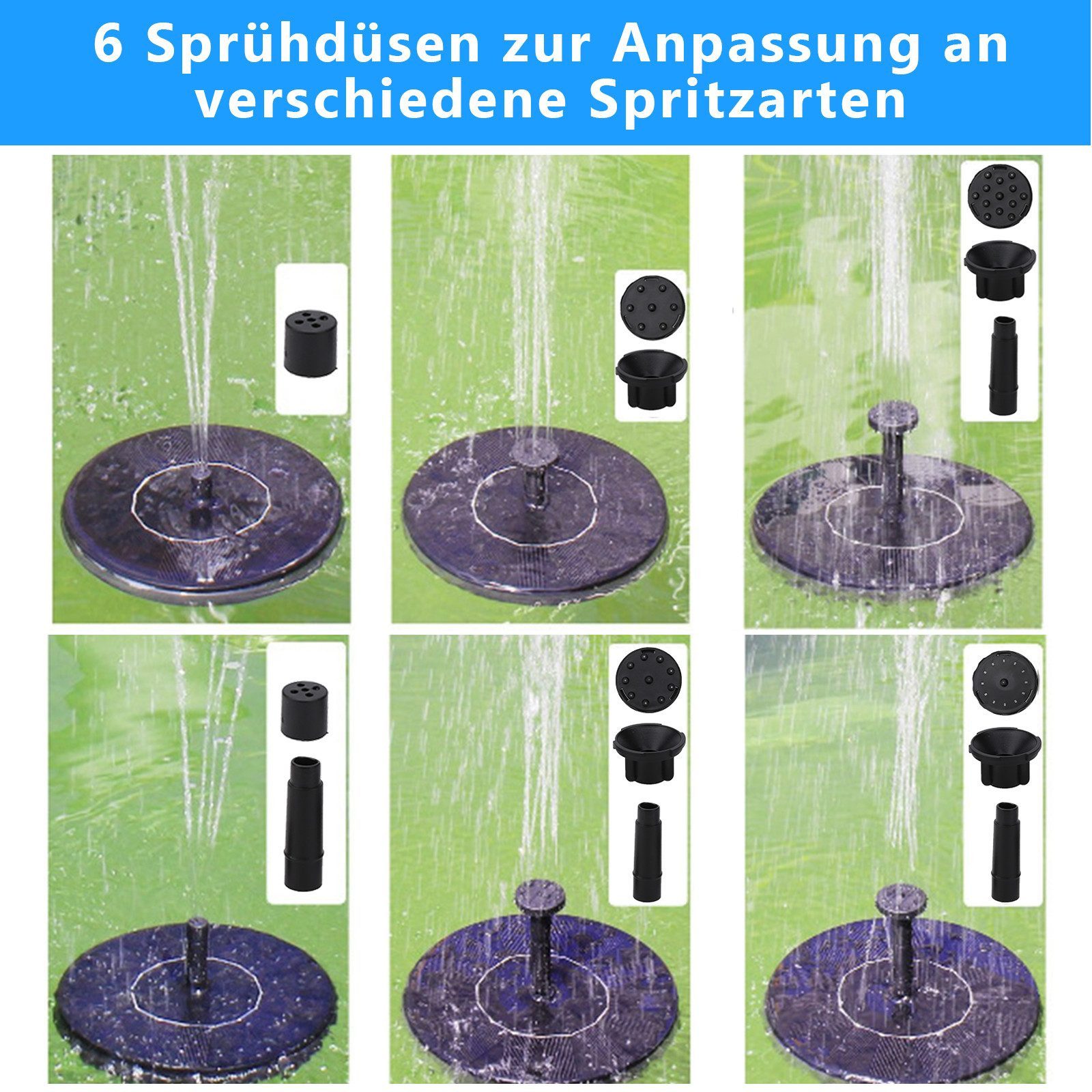 FELIXLEO Teichpumpe Solarpumpe Solar Springbrunnen 1.5 Watt Wasserspiel Teichpumpe Fontäne (1-tlg) – Bild 5 von 5