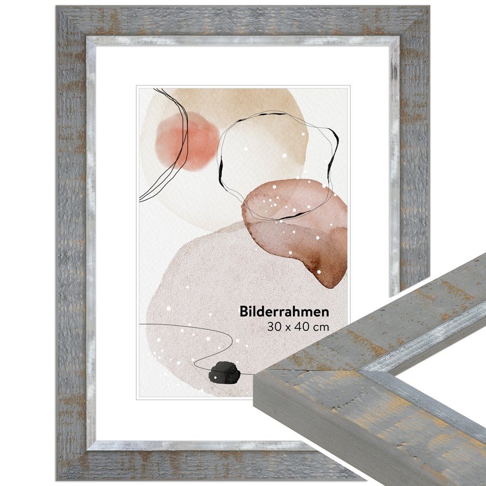 WANDStyle Bilderrahmen H670, Grau, aus Massivholz im Vintage Stil