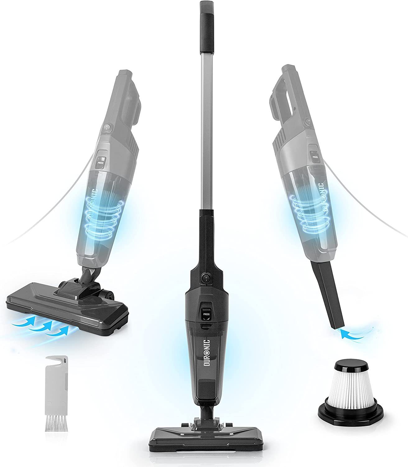 Duronic Bodenstaubsauger, VC9 Bodenstaubsauger, 2-in-1 Handstaubsauger und Stielstaubsauger, Inkluviv Bodenbürste für Tierhaar und Zubehör, Beutellos HEPA Filter, 600 Watt, Staubsauger für Auto, Kabelgebunden