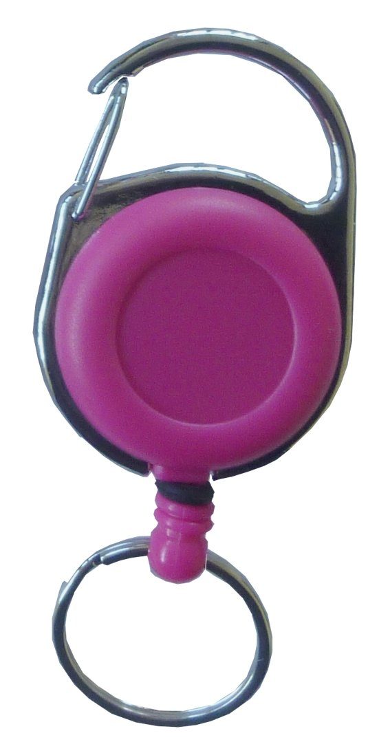 Kranholdt Schlüsselanhänger Jojo mit Metallumrandung, Pink Form (100-tlg), runder / / Ausweisclip Schlüsselring Ausweishalter Gürtelclip