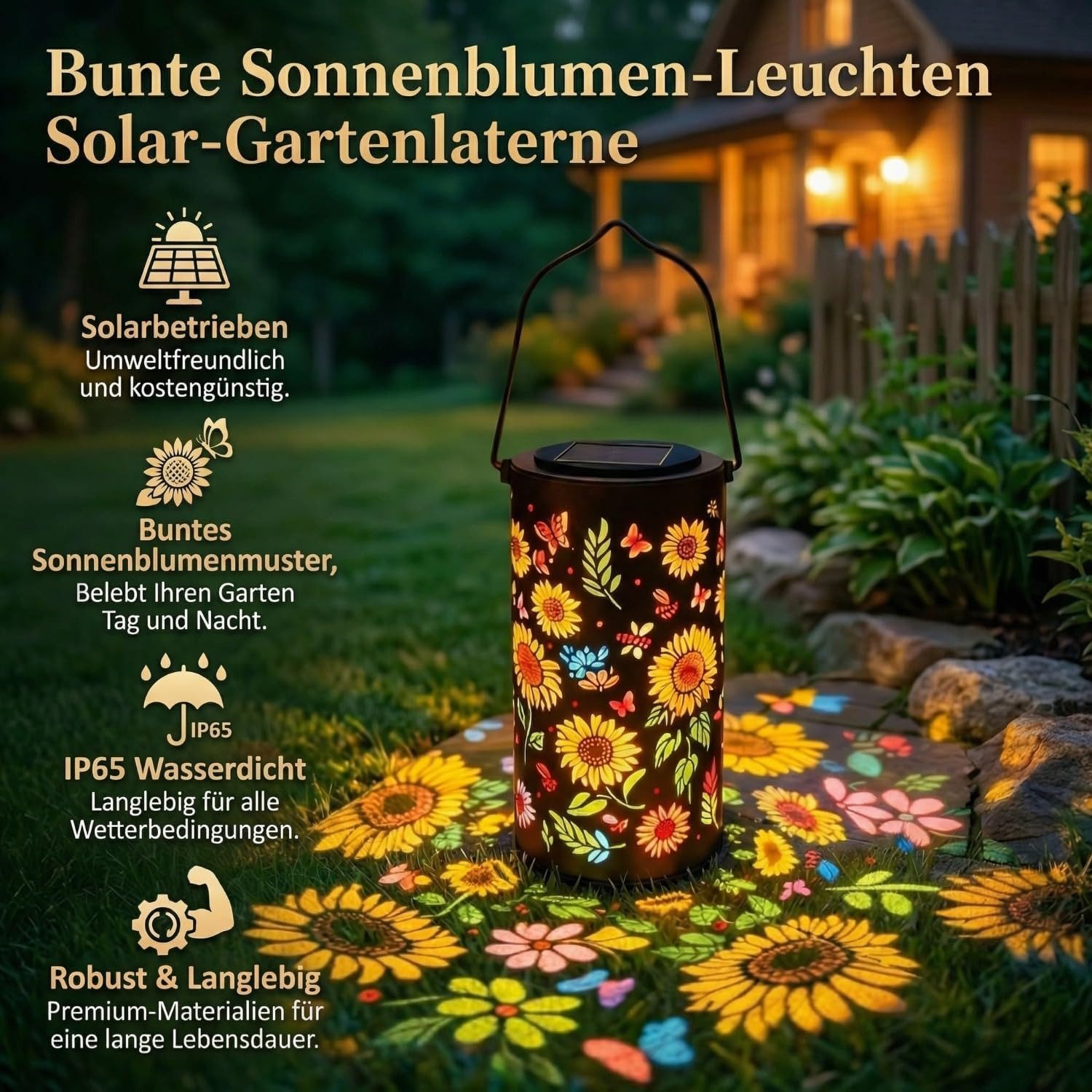 Fyrove LED Solarleuchte Solarlampen für Außen Bunte Solar Gartenlaterne mit Projektion, IP65 Wasserdicht Warmweiß LED Solarleuchte, LED Solar Gartendeko hängeleuchte solar garten, für Hof, Path Rasen, Wege, Terrasse, Yard Deko