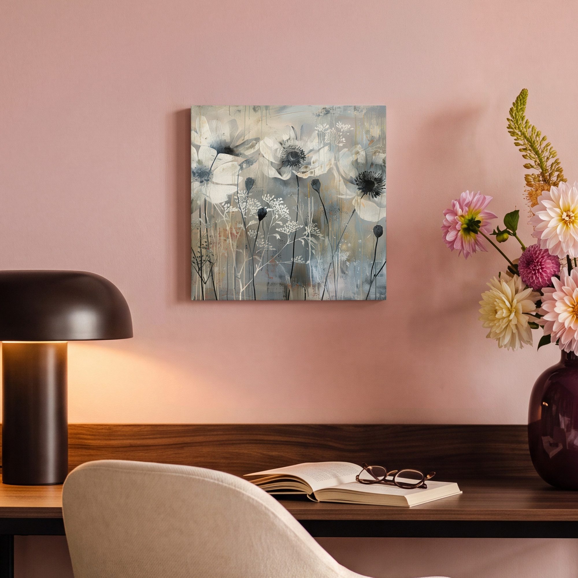 OneMillionCanvasses® Leinwandbild Blumen - Pflanzen - Grau - Abstrakt, Fotodruck (1 St), Wandbild, Deko Schlafzimmer Wohnzimmer Flur 20x20 cm – Bild 4 von 5