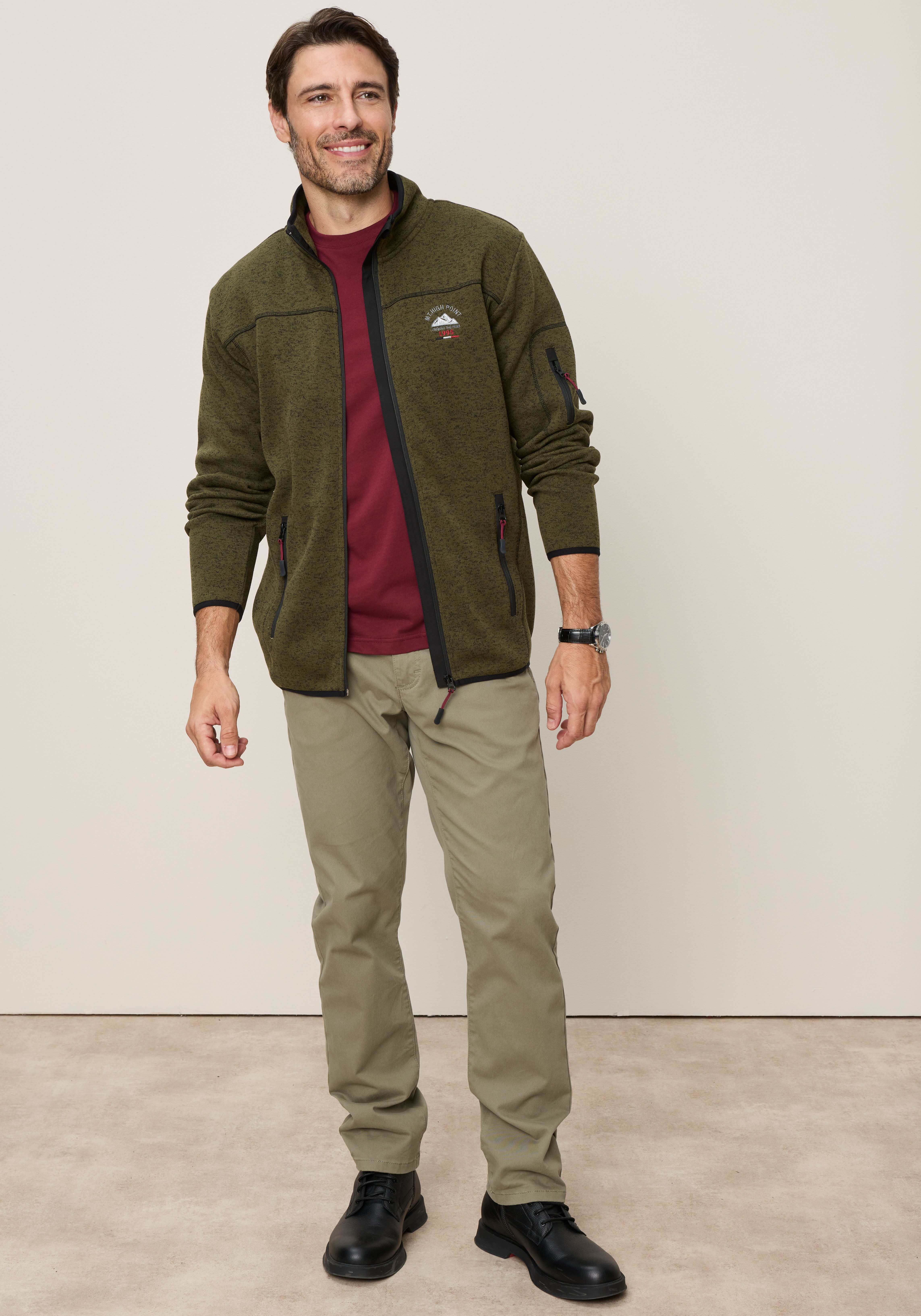 Man's World Strickfleecejacke für die Übergangszeit, mit Reißverschlusstaschen, mit Stehkragen – Bild 5 von 5