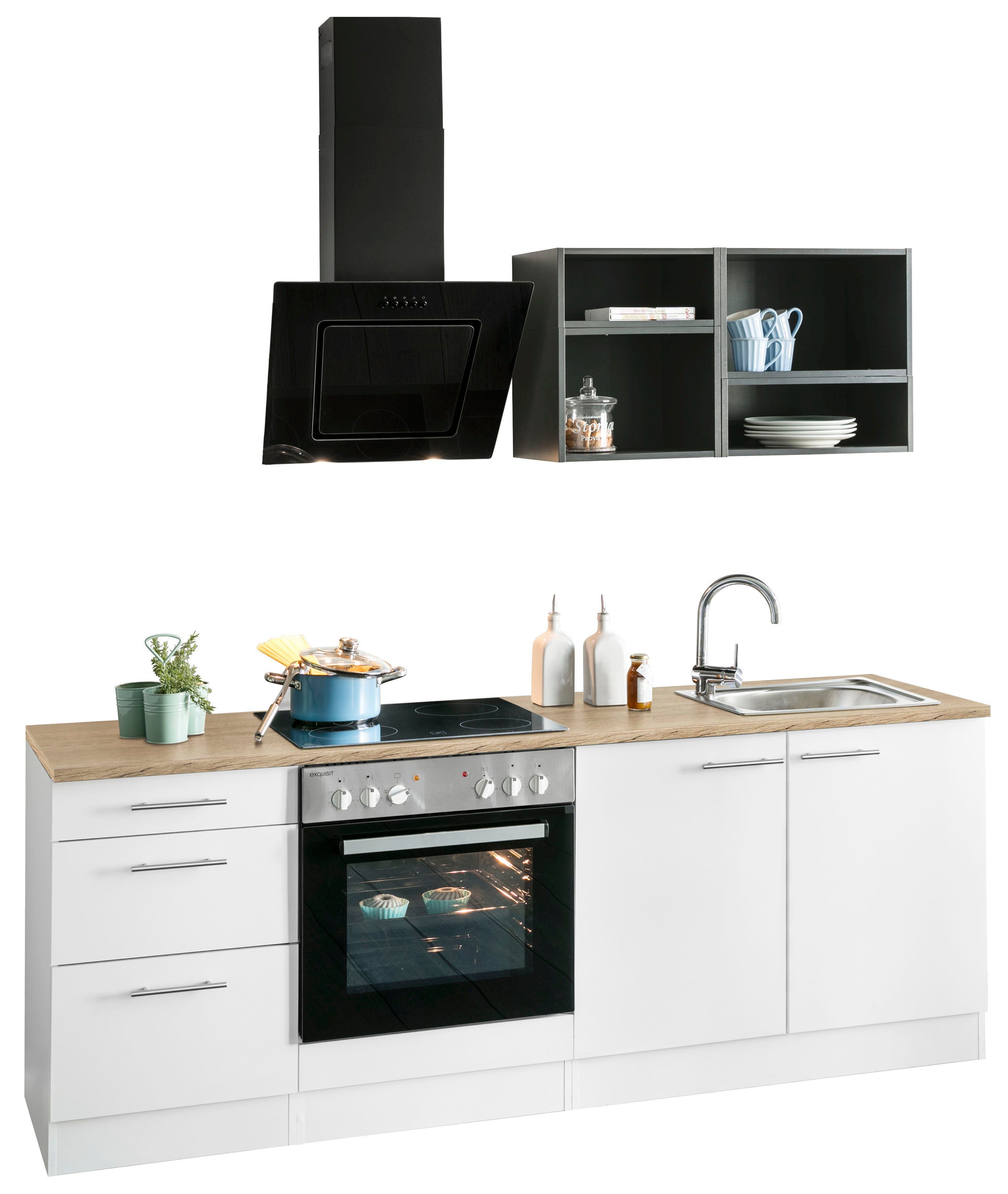 Küchenzeile E-Geräten, cm, Kombinierbar Breite Regalen farbigen 210 mit OPTIFIT Mini, mit