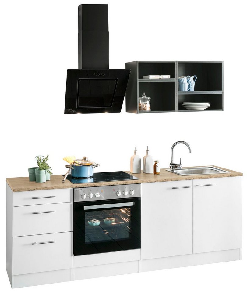 OPTIFIT Küchenzeile Mini, mit E-Geräten, Breite 210 cm, Kombinierbar mit  farbigen Regalen