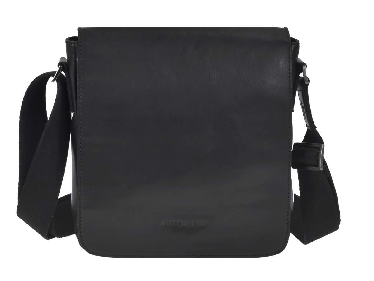 Greenburry Umhängetasche Pure Black, kleine Schultertasche 24x23cm, Reißverschlussfächer, Leder schwarz