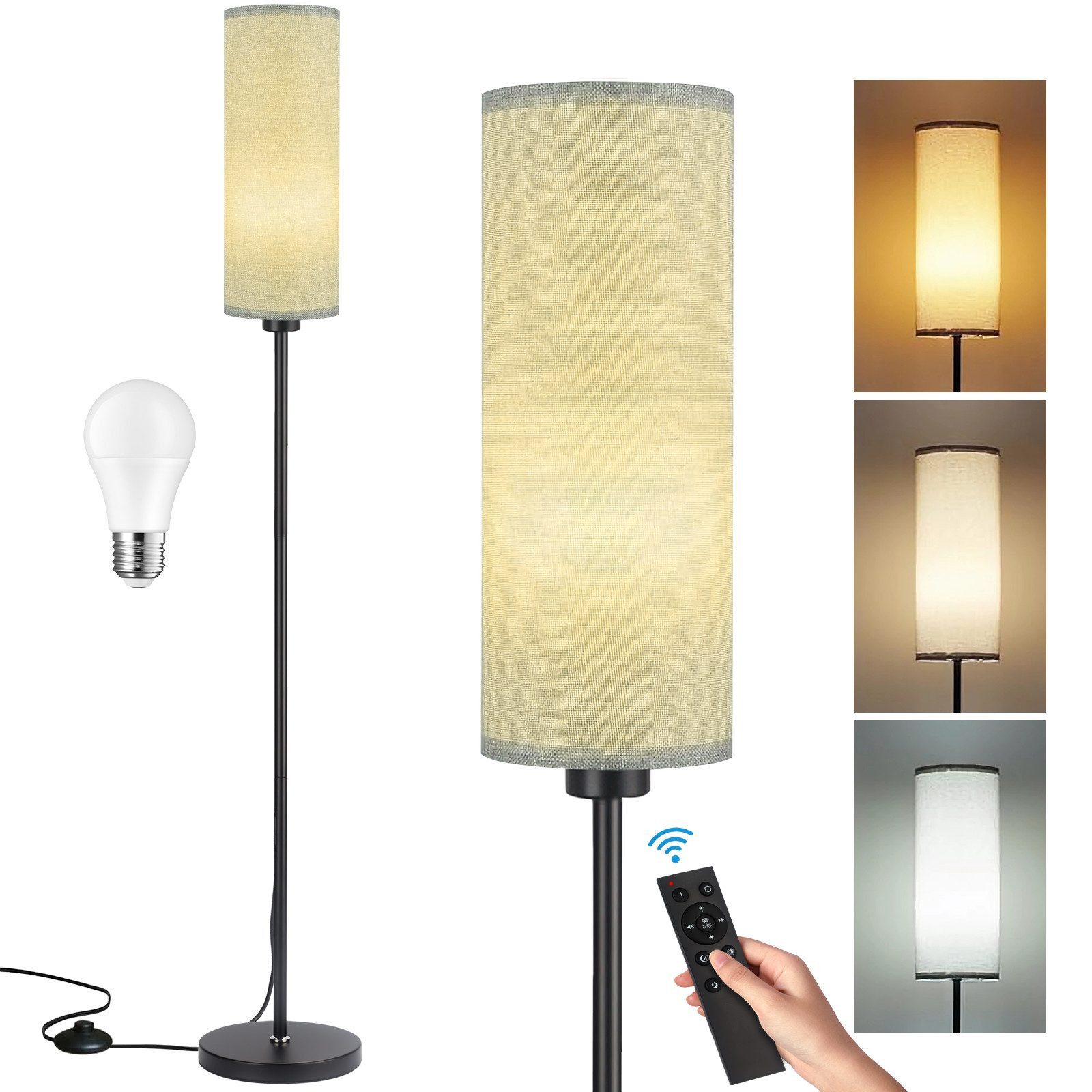 Ophy Stehlampe Stehlampe modern mit Fernbedienung – dimmbar, Fußschalter, inkl. 9 W LED, für Wohnzimmer & Raumecken