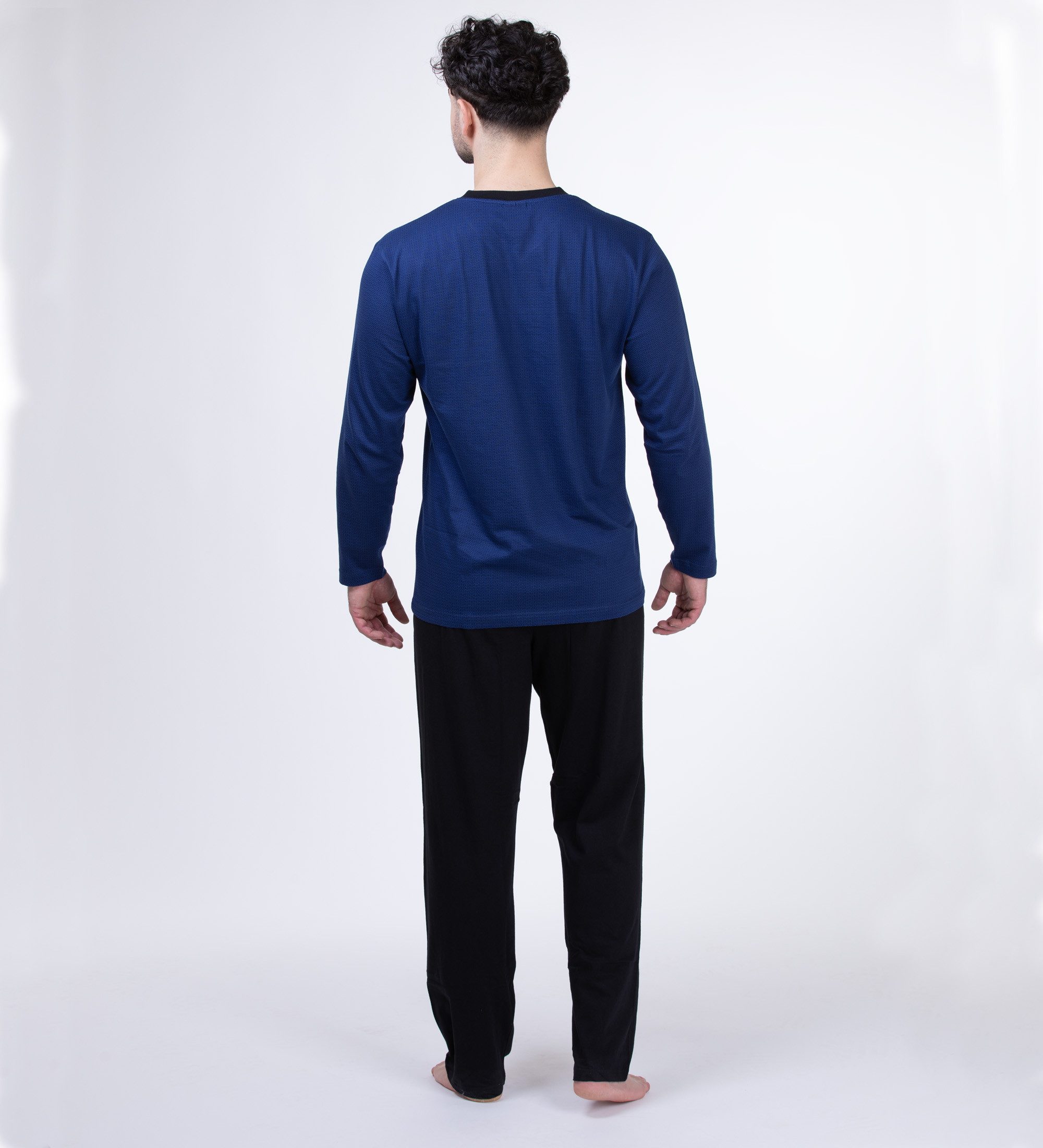 Moonline Pyjama Schlafanzug lang, 100% Baumwolle mit V-Ausschnitt und Strei günstig online kaufen
