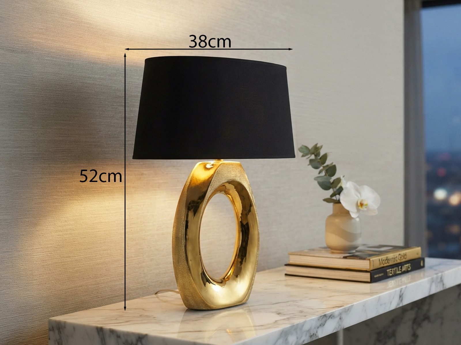 Reality Leuchten LED Tischleuchte mit Keramik Fuß & Stoffschirm, Höhe 52cm, dimmbar, LED wechselbar, Warmweiß, große ausgefallene Nacht-Tischlampe mit E27 LED – Bild 3 von 5
