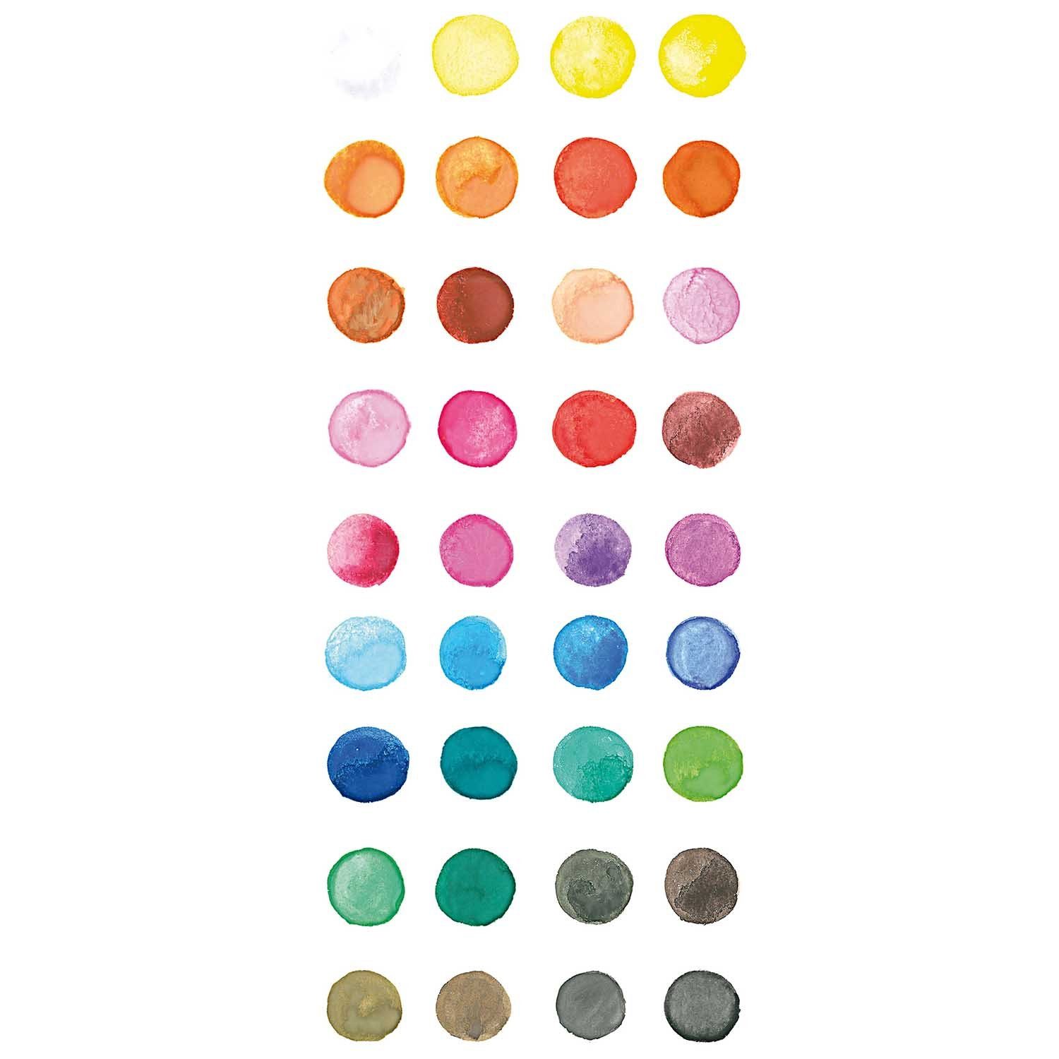 Rico Design Aquarellfarbe Basic Watercolours 36 Wasserfarben, Farbkasten, inkl. Pinsel und Malpalette