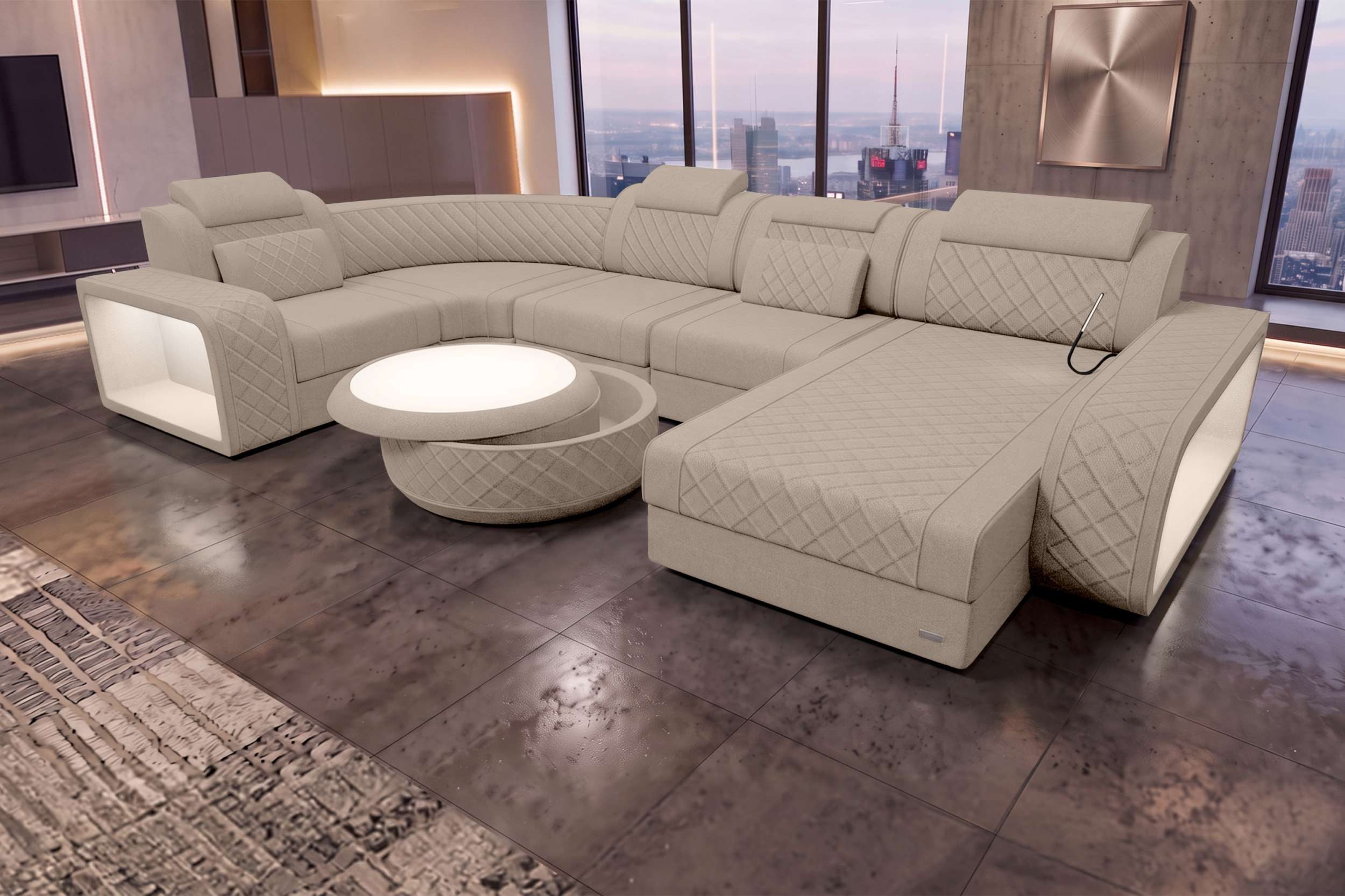 Sofa Dreams Wohnlandschaft Wohnlandschaft Berlin U Form Stoffsofa, Wohnlandschaft, U-Form, Polster Couch in U-Form mit LED, 2 Zierkissen inklusive