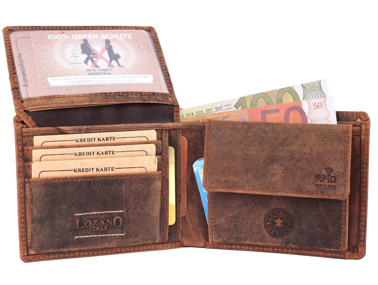 Portemonnaie, Börse mit Männerbörse Herren Brieftasche Münzfach SHG Geldbörse RFID Büffelleder Leder Schutz Lederbörse