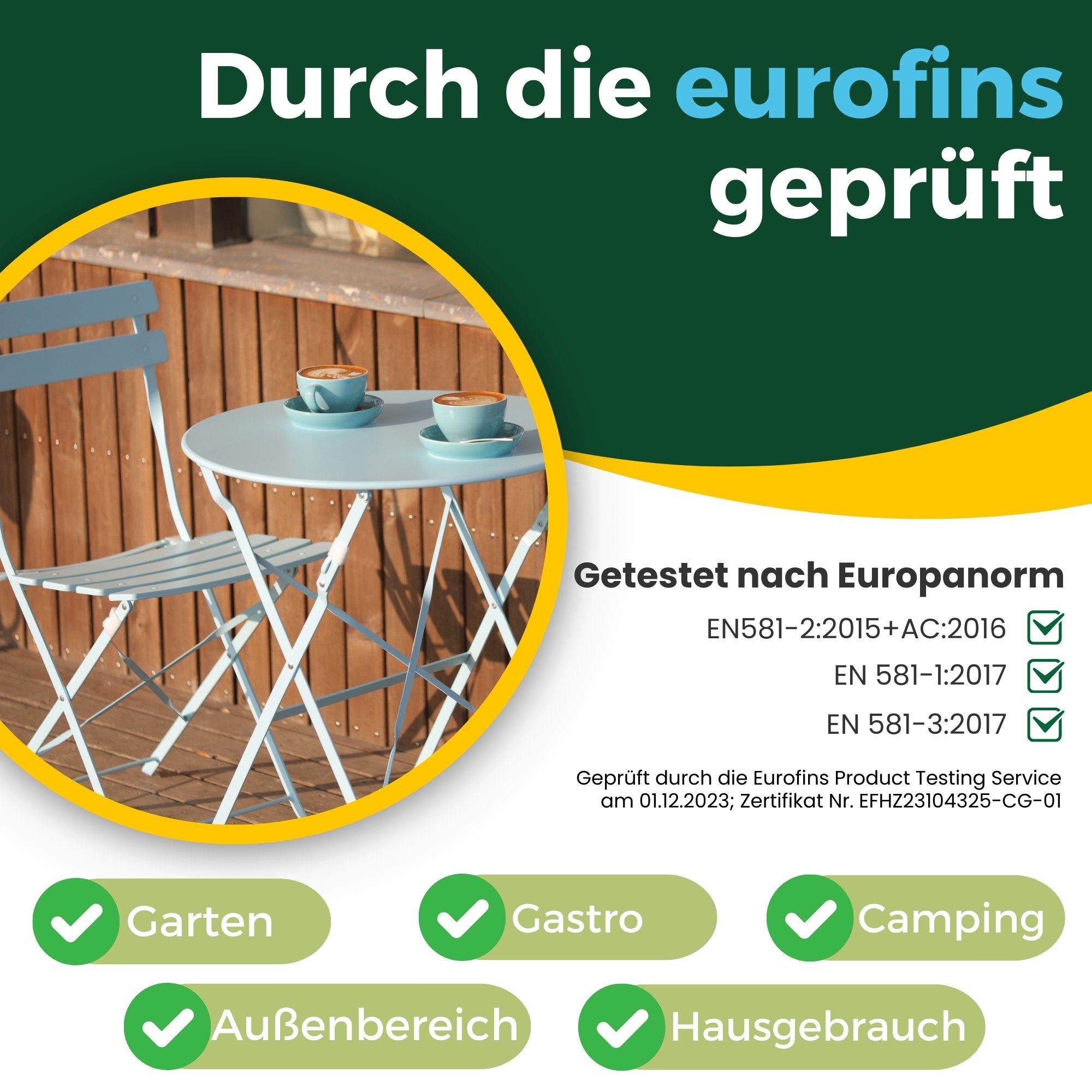 Albatros International Balkonset Bistroset 3-teilig Blau Bistrotisch 2 Stühle und Tisch aus Metall, (optimal als Balkonmöbel Set oder Gartenmöbel in modernem De – Bild 5 von 5
