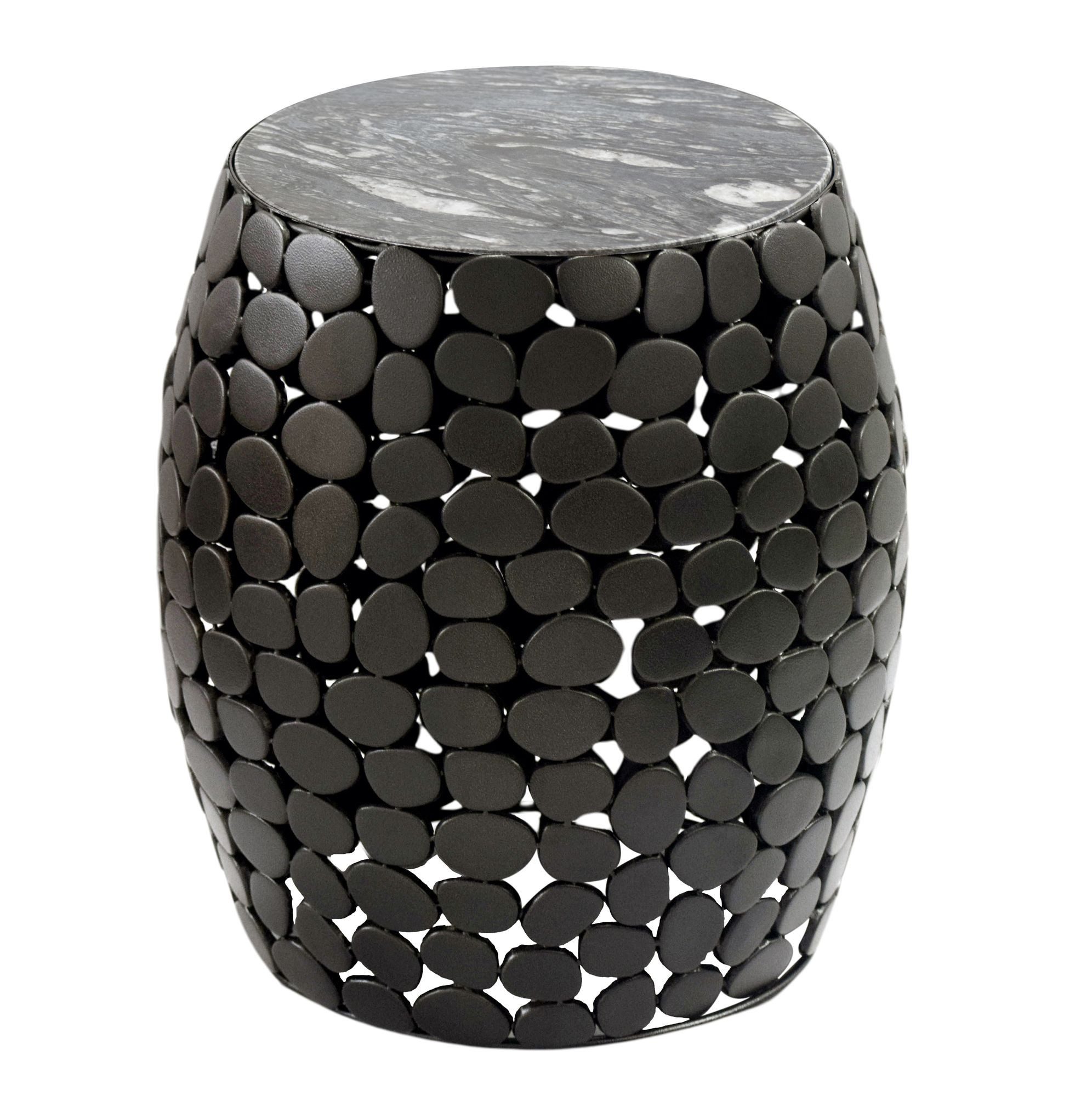 Wohnling Beistelltisch WL7.361 Beistelltisch rund 40cm Metall Marmor Alu Wohnzimmertisch (Dekorativer Tisch mit stabiler Metallbasis), Edler Blickfang für stilvolle Wohnräume