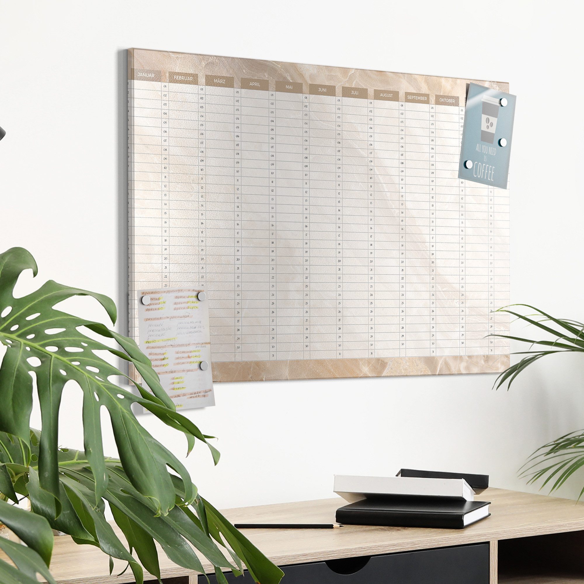 DEQORI Magnettafel 'Jahresplaner Beige (DE)', Metall Whiteboard für alle Magnete, Magnetboard magnetisch – Bild 4 von 5