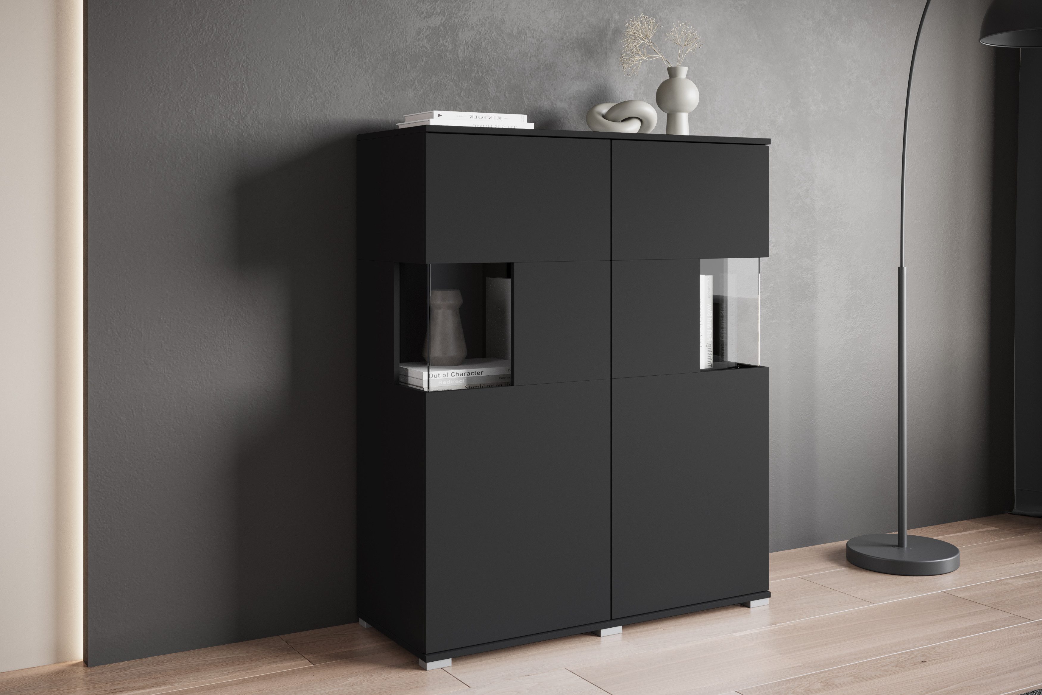 OTTO home Highboard Kenia (1 St), Modernes Highboard mit Glastüren, Breite 100 cm