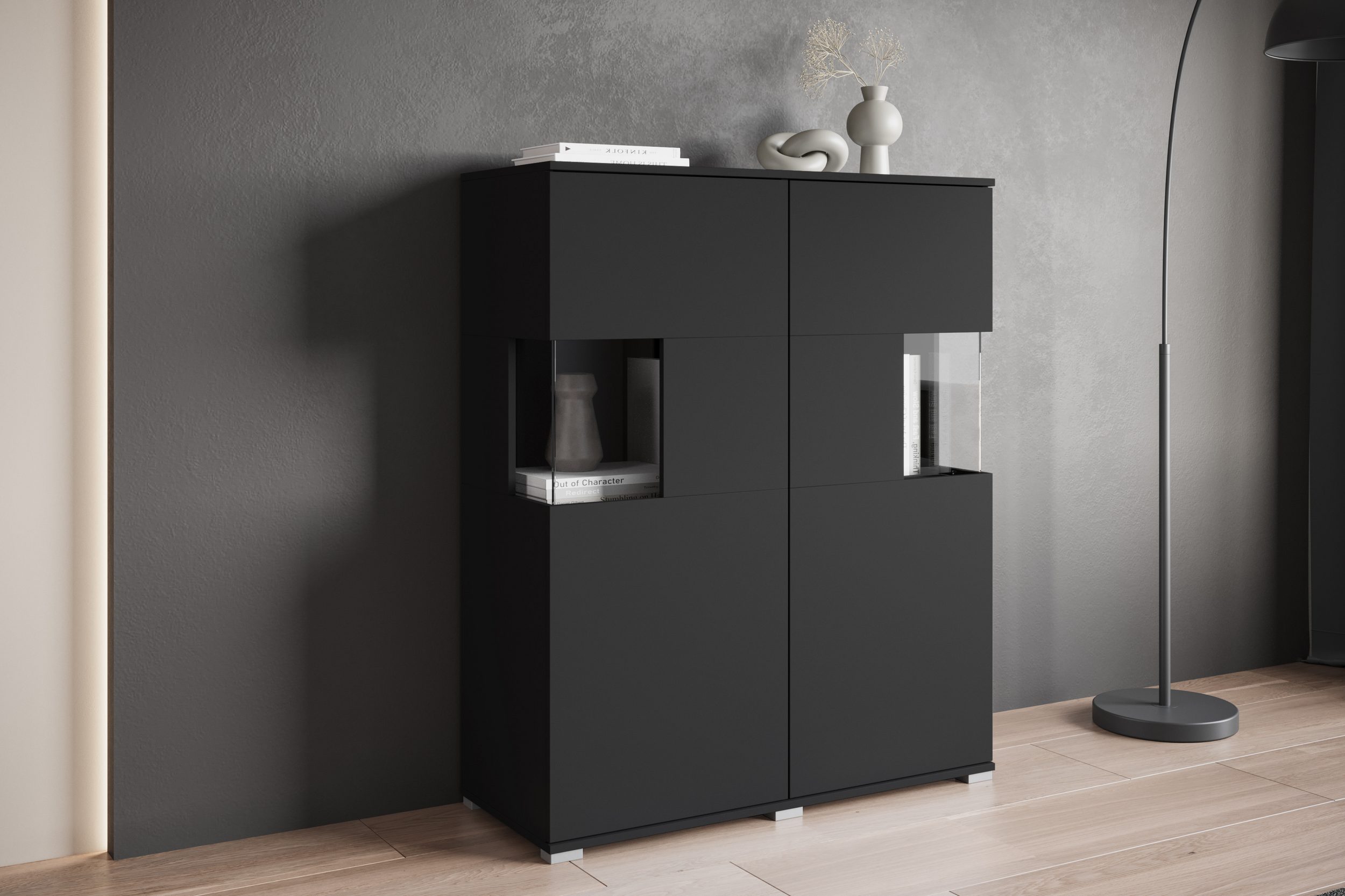 Highboard KENIA Graphit Schwarz Matt - Einrichtungsbeispiel