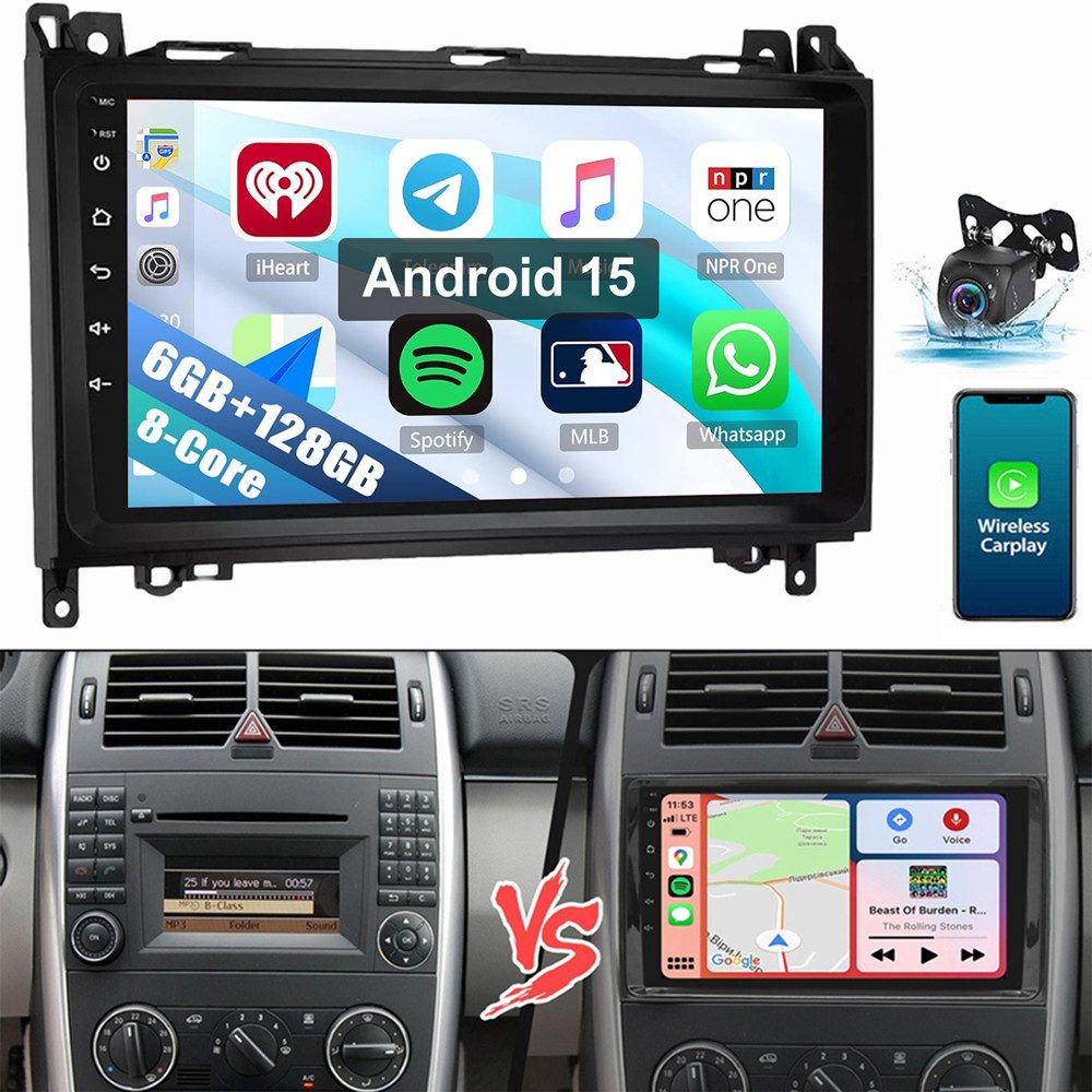 ESSGOO Für Mercedes W169 W639 Vito Viano W204 6+128G Android 15 Autoradio (Digitalradio (DAB), RDS, FM, AM, Apple Carplay Android Auto 4G LTE DSP SWC 8-Kern)