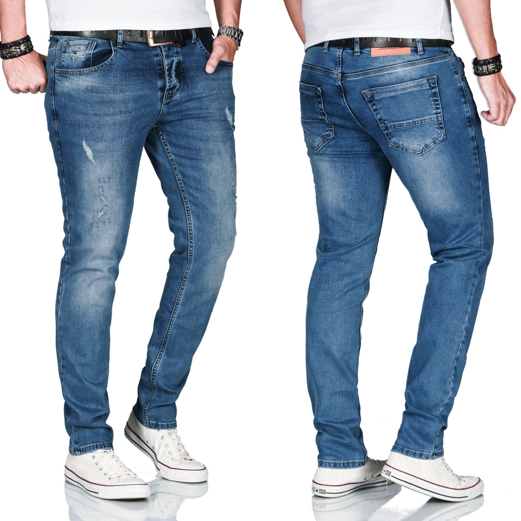 Effekt look Blau used Slim-fit-Jeans ASCatania Used AS-160 Salvarini Alessandro und Elasthan 2% - mit mit