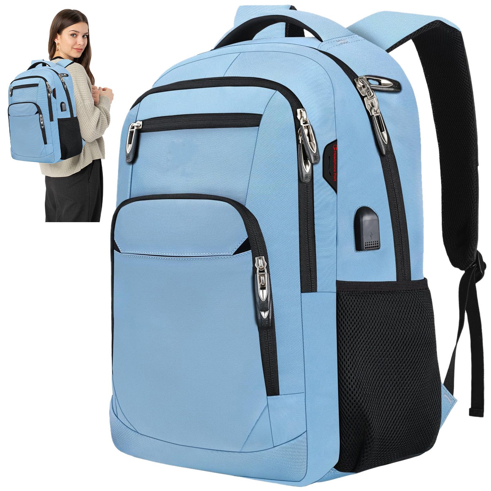 OKWISH Laptoprucksack Laptop Рюкзаки Schulrucksack Wasserbeständig Laptoptasche (Uni Tasche Businessrucksack Sportrucksack, Backpack mit Laptopfach, Anti-Diebstahl, mit USB-Anschluss), Herren Damen Jungen Teenager Arbeit Business Freizeit Reisen