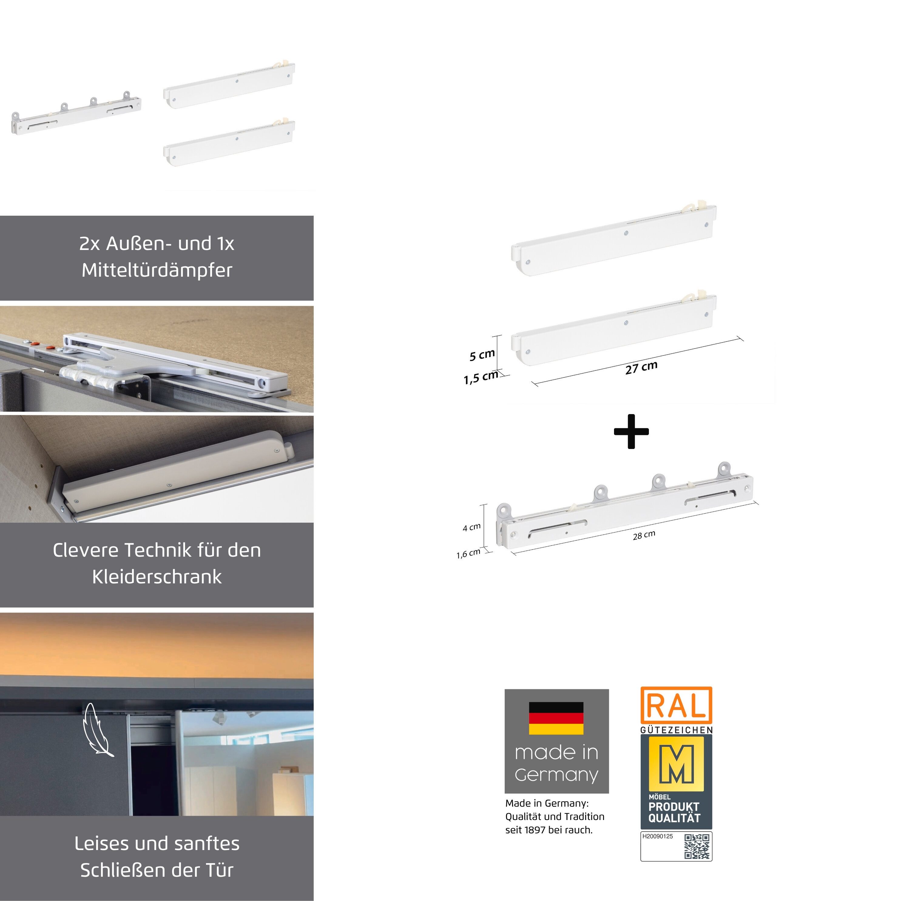 rauch Schwebetürselbsteinzug Zubehör (3 St), 3er-Set für 3-türige Rauch-Schwebetürenschränke ORANGE