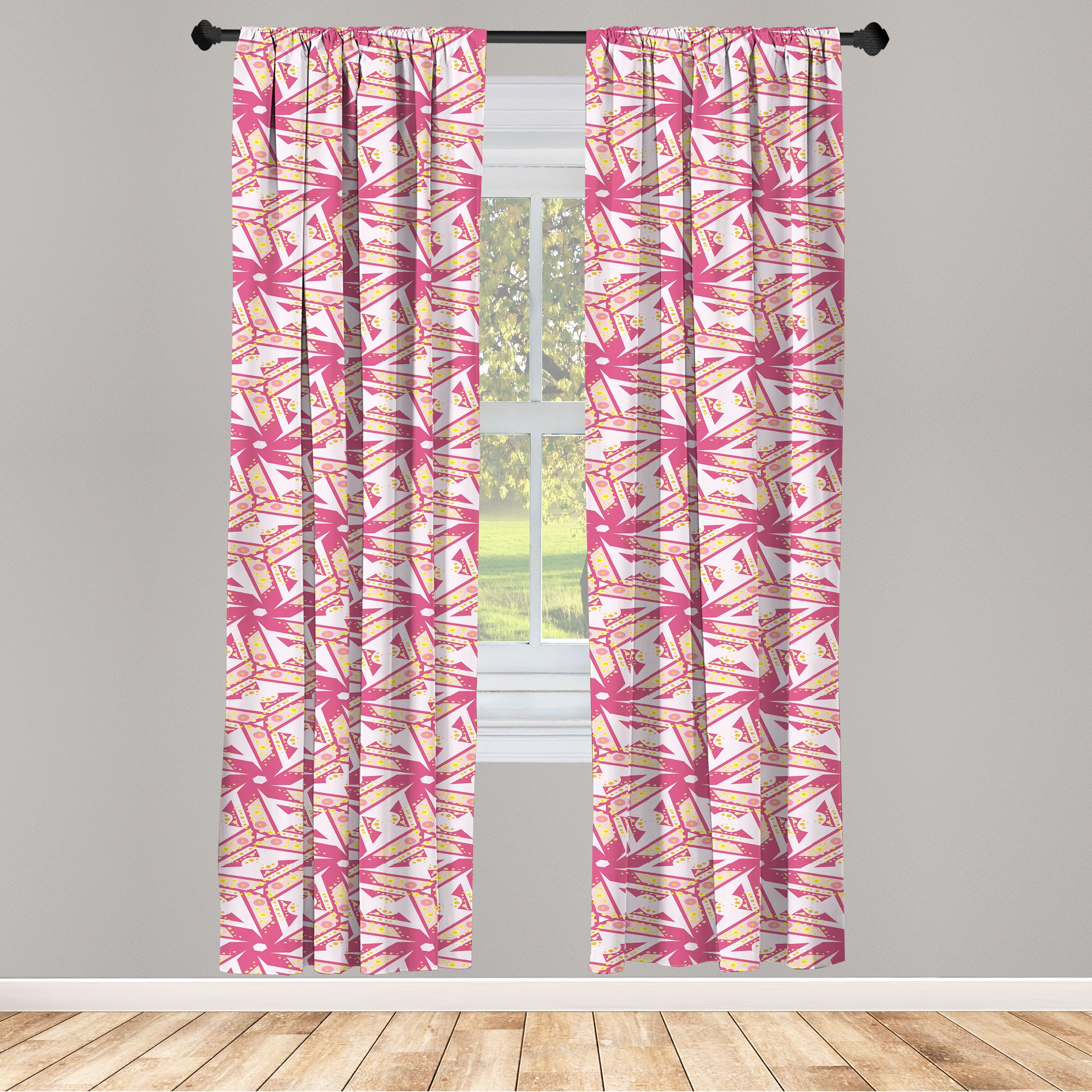 Gardine Vorhang für Wohnzimmer Schlafzimmer Dekor, Abakuhaus, Microfaser, Pinwheel Floral Grunge Retro