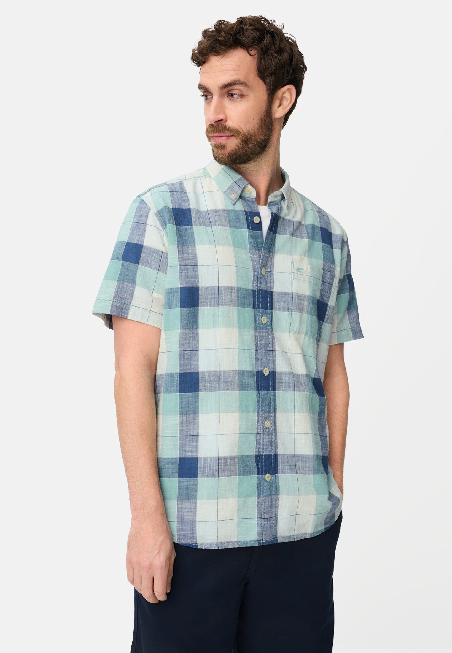camel active Kurzarmhemd aus reiner Baumwolle Kurzarm Button-Down