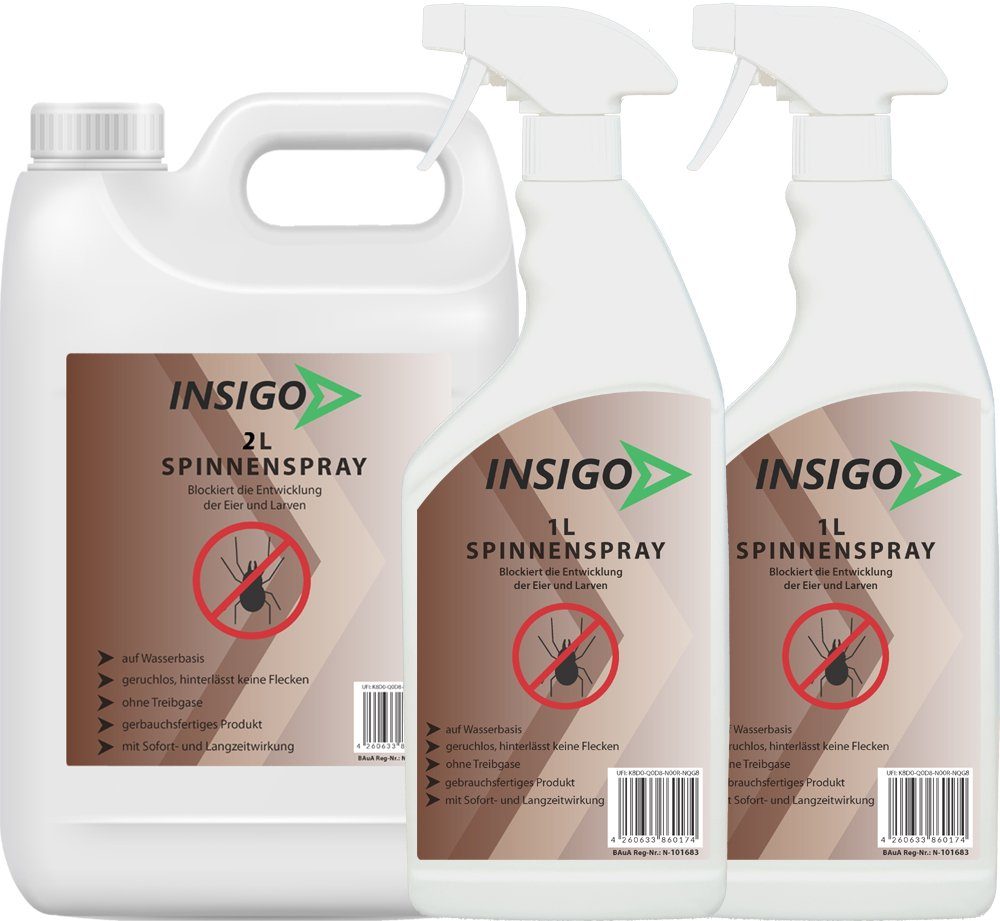 INSIGO Insektenspray Spinnen-Spray Hochwirksam gegen Spinnen, 4 l, auf Wasserbasis, geruchsarm, brennt / ätzt nicht, mit Langzeitwirkung