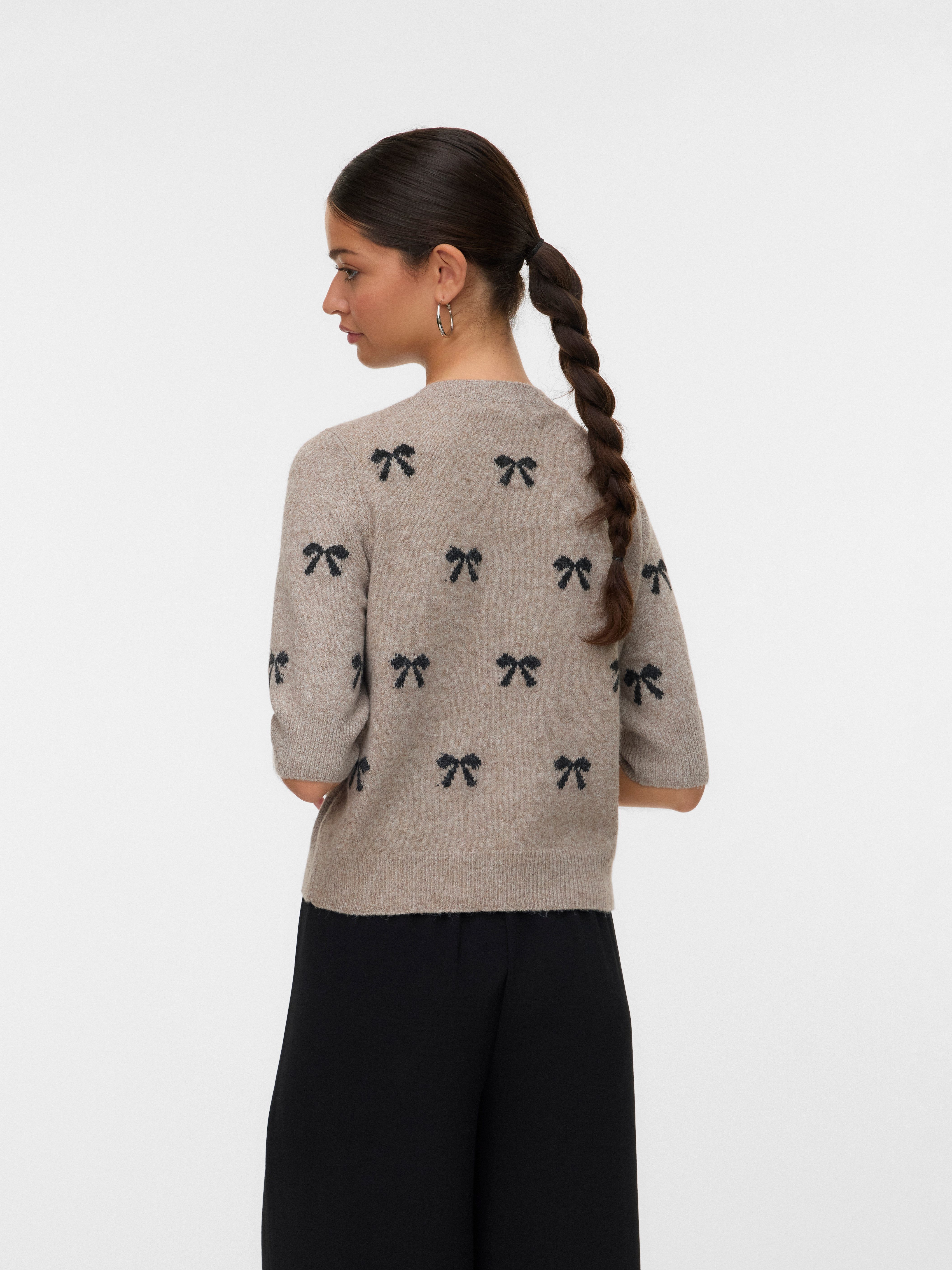 Vero Moda Kurzarmpullover VMDOFFY INTARSIA 2/4 O-NK PULLOV GA NOOS Materialmix, Stretch, regular fit