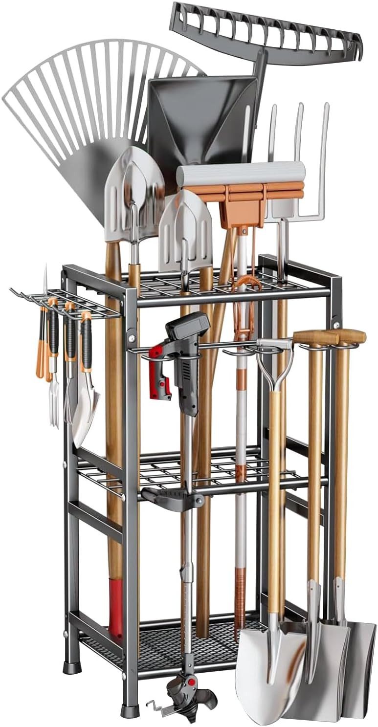 ibettertec Gartengerätehalter Gartengeräte Aufbewahrung Ständer Gerätehalter Organizer stehend, (40 x 32 x 79,5 cm, Garage Standregal Garden Tool Stand für 35 langstielige Werkzeuge)