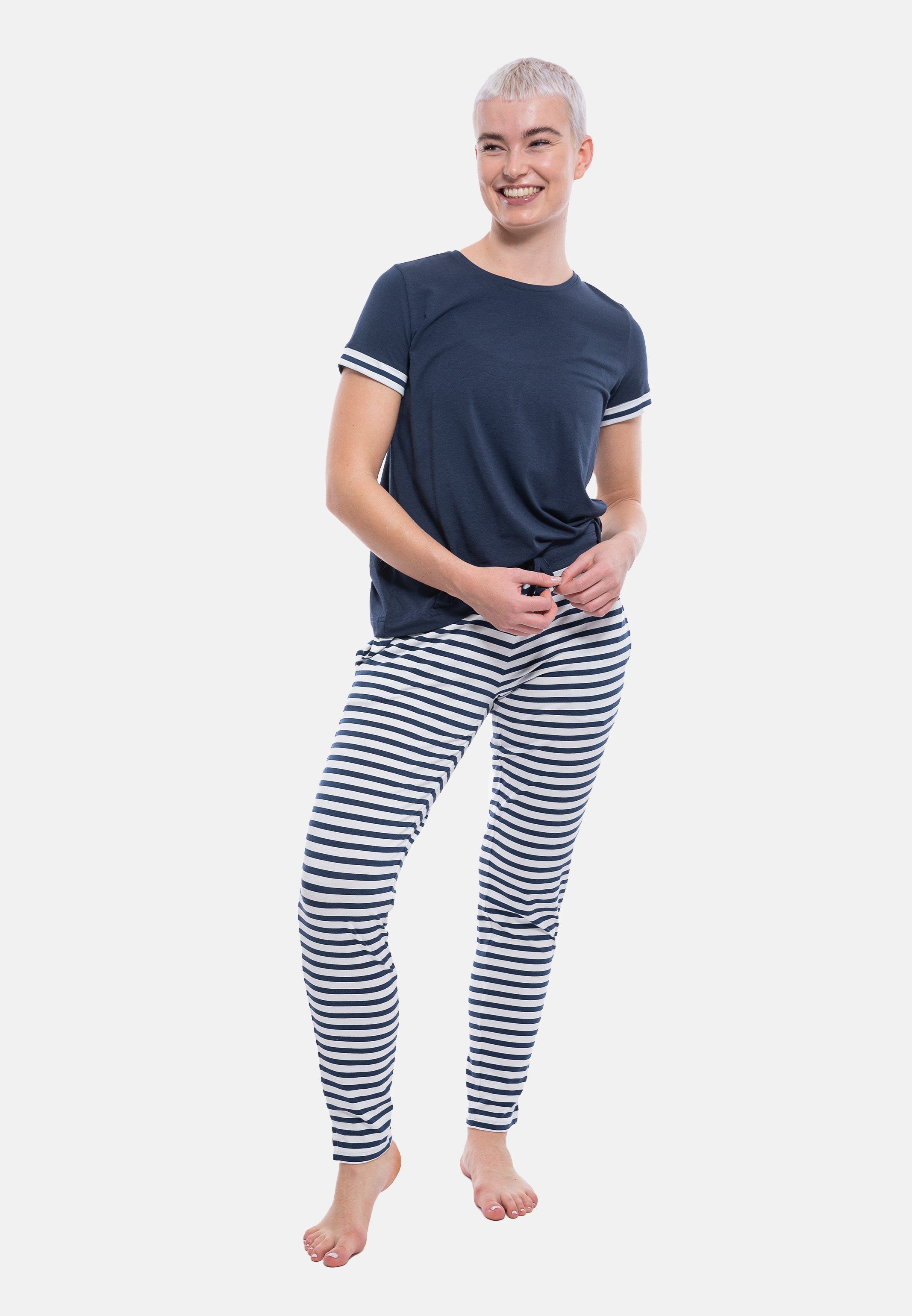 Kurzarm-Shirt im (Set, Tessie - 2 und lange Schlafanzug Atmungsaktiv Set Pyjama tlg) Hose Mey -