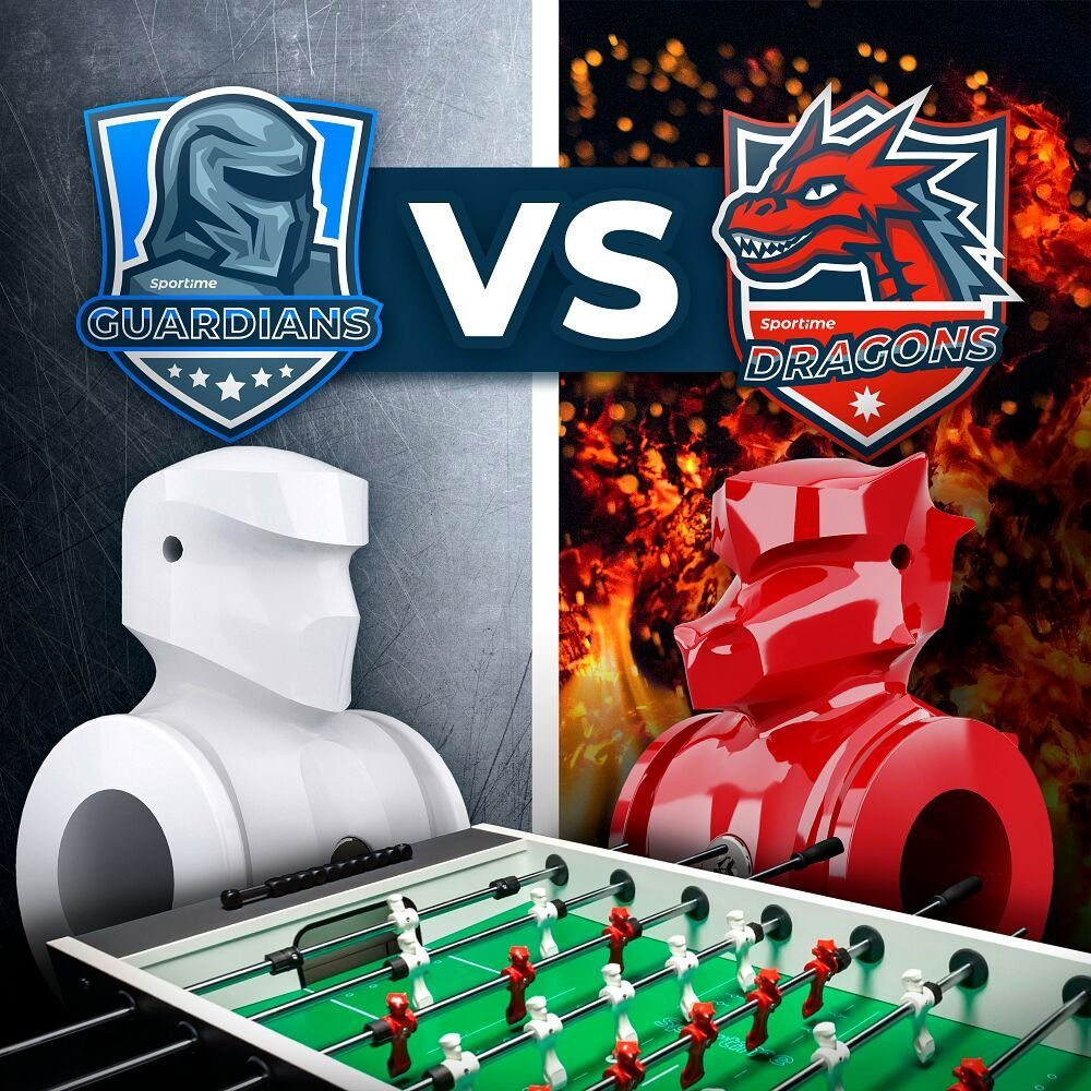 Dragon Rasen-Grün White Kickertisch Red Guardian mit vs. 2 Dragon, Guardian Spielfeld: Hamilton vs. Dragon, Kickerfiguren Teams: Sportime Turnierkicker Ball-Kontroll-Fuß White,