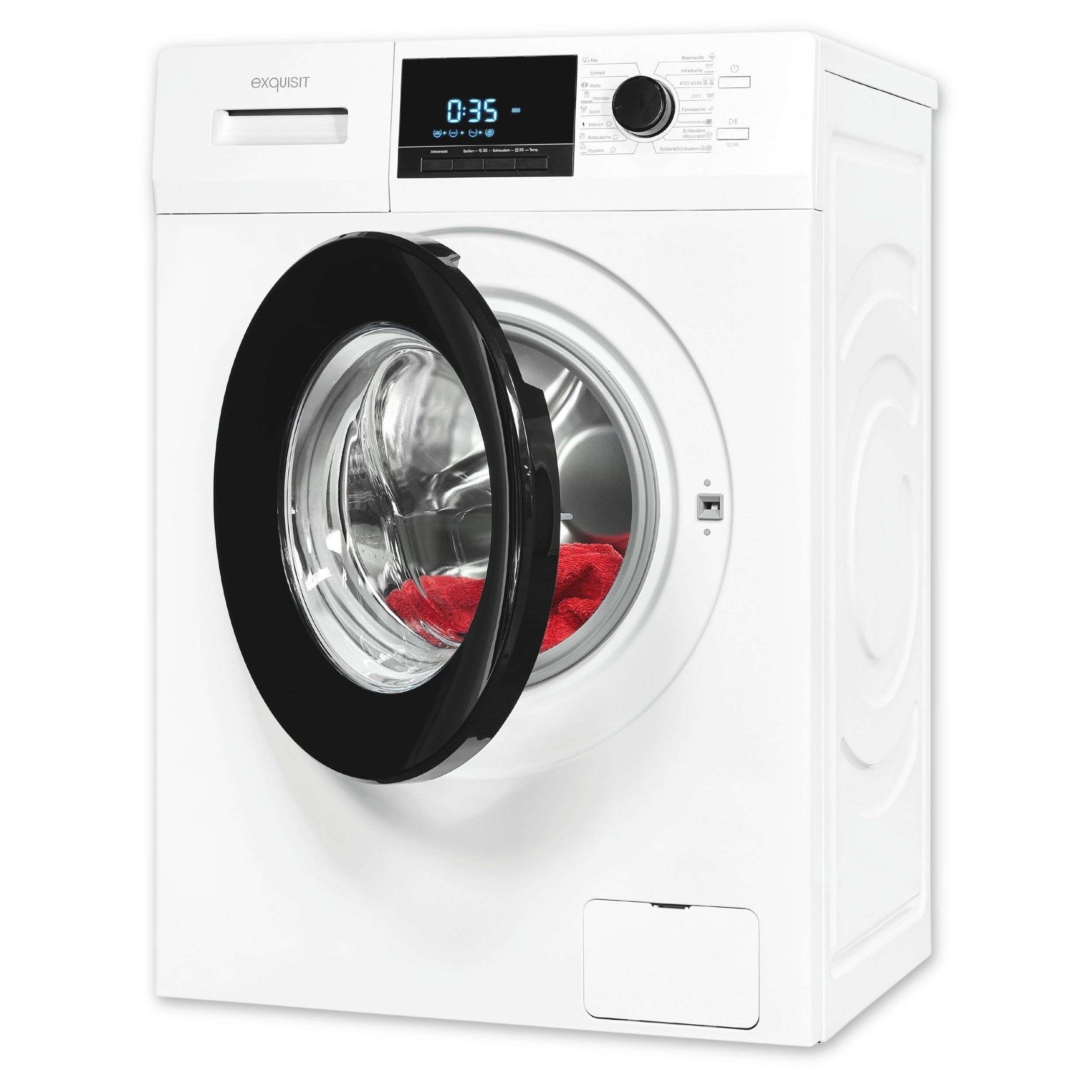 exquisit Waschmaschine WA59214-340A weiss, 9 kg, 1400 U/min, Knitterschutz, Startzeitvorwahl, Mengenautomatik