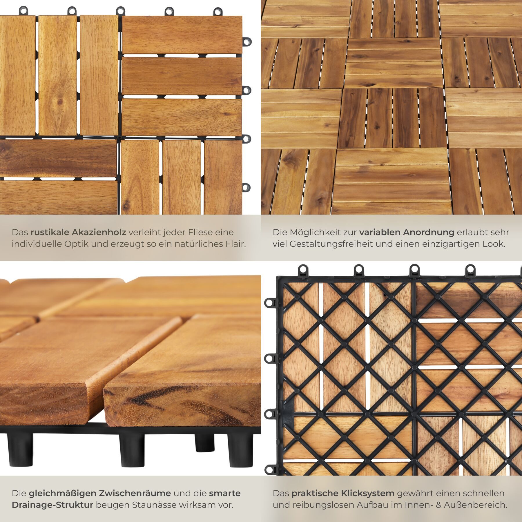 tectake Terrassendielen Terrassenfliesen 20er Set mit Klicksystem, 31 x 31 x 2,2 cm, 1,922 m², BxL: je 31,00x31,00 cm, (Terrassenplatten Außenbereich Tabula, 20 – Bild 4 von 5
