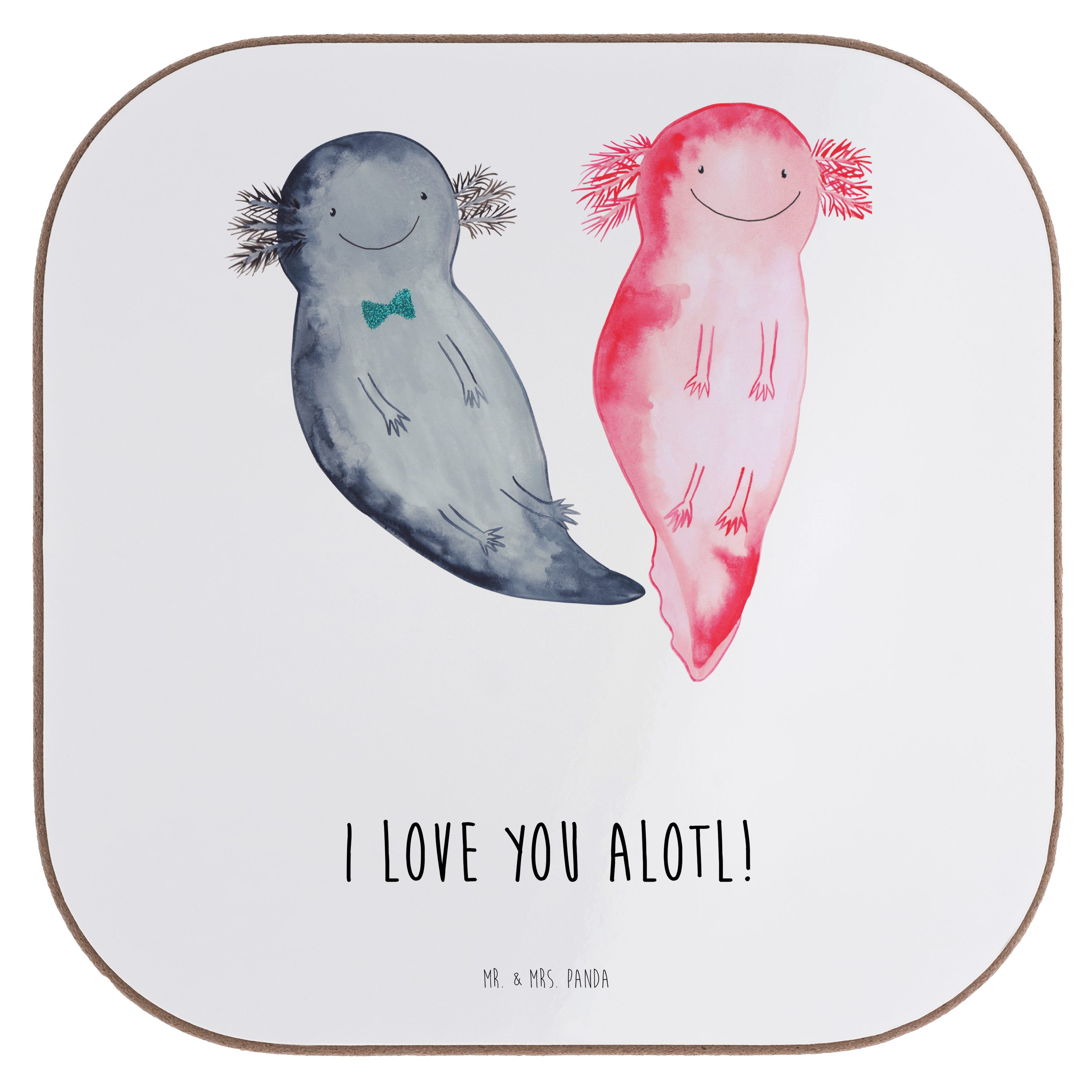 Mr. & Mrs. Panda Getränkeuntersetzer Axolotl Liebe - Weiß - Geschenk, Ehemann, Hocheitstag, Jahrestag, Unt, 1-tlg.