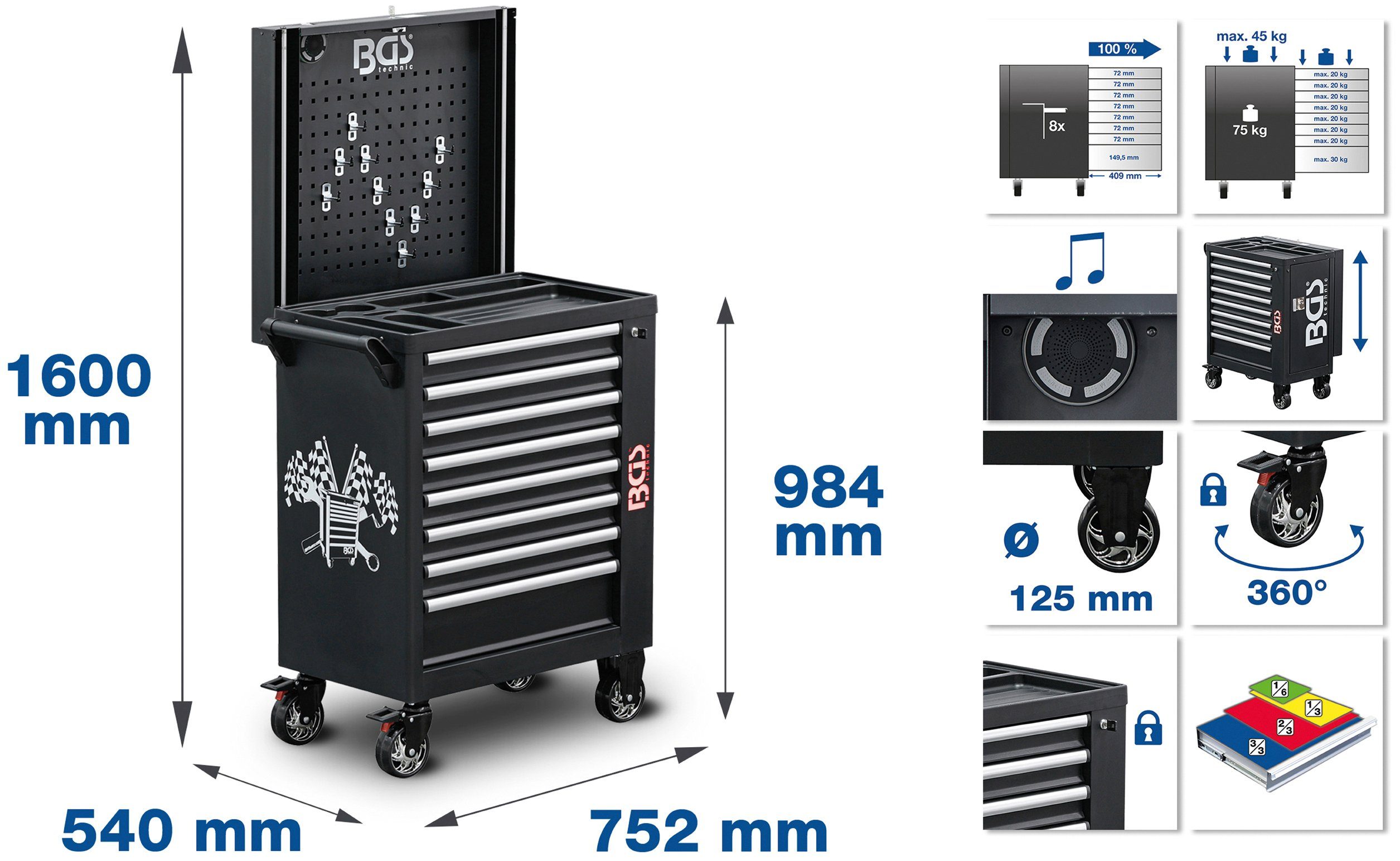 Werkstattwagen Werkzeugen BGS 8 Schubladen 263 (Set), mit Werkstattwagen,