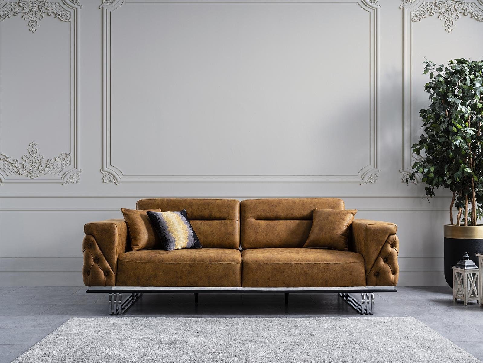 Braun Sofa + 3 2tlg Ohne JVmoebel (2-St., Komplette Sessel Sitzer Wohnzimmer-Set, Sitz 3+1 Kunstleder Couchtisch), Sessel, Set