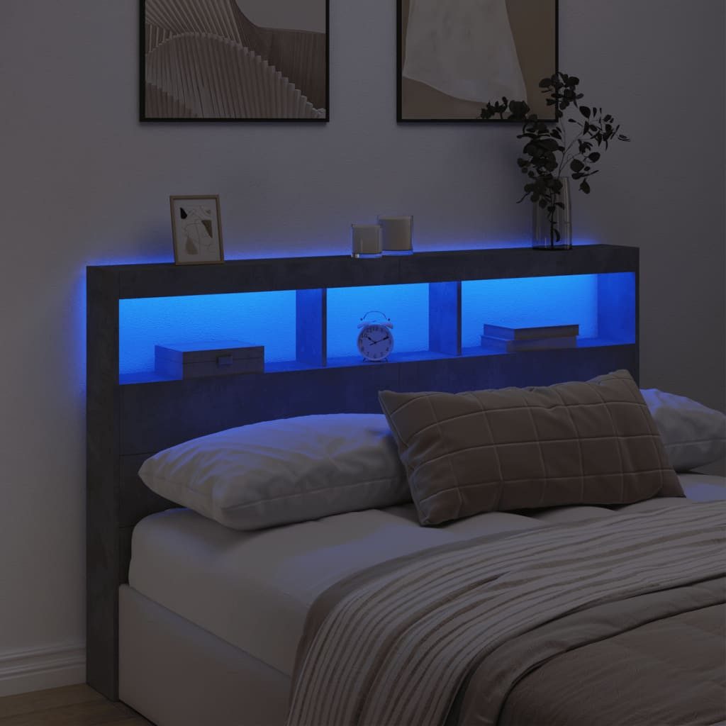 vidaXL Bett LED-Kopfteil mit Ablage Betongrau 160x17x102 cm (1-tlg)