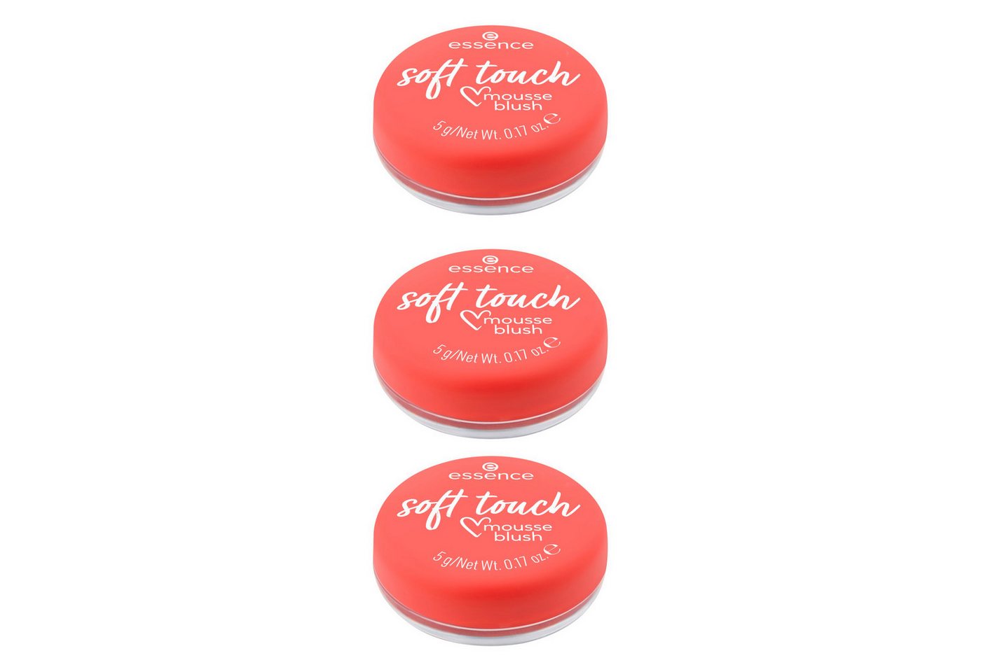 Essence Rouge soft touch mousse blush, 3-tlg., Ebenmäßiger und matter Look, zartes Puder-Finish, variable Deckkraft.