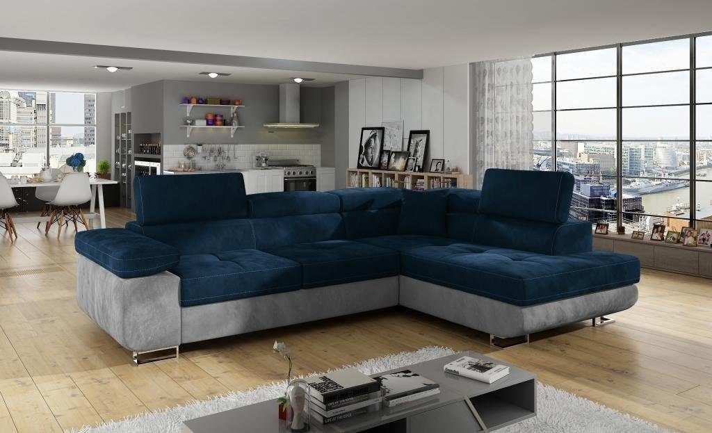 Ecksofa Sofa in Made Blau/Grau Form Ecksofa Wohnlandschaft Eckcouch, Europa 3 Teile, JVmoebel Ecke L Design Textil